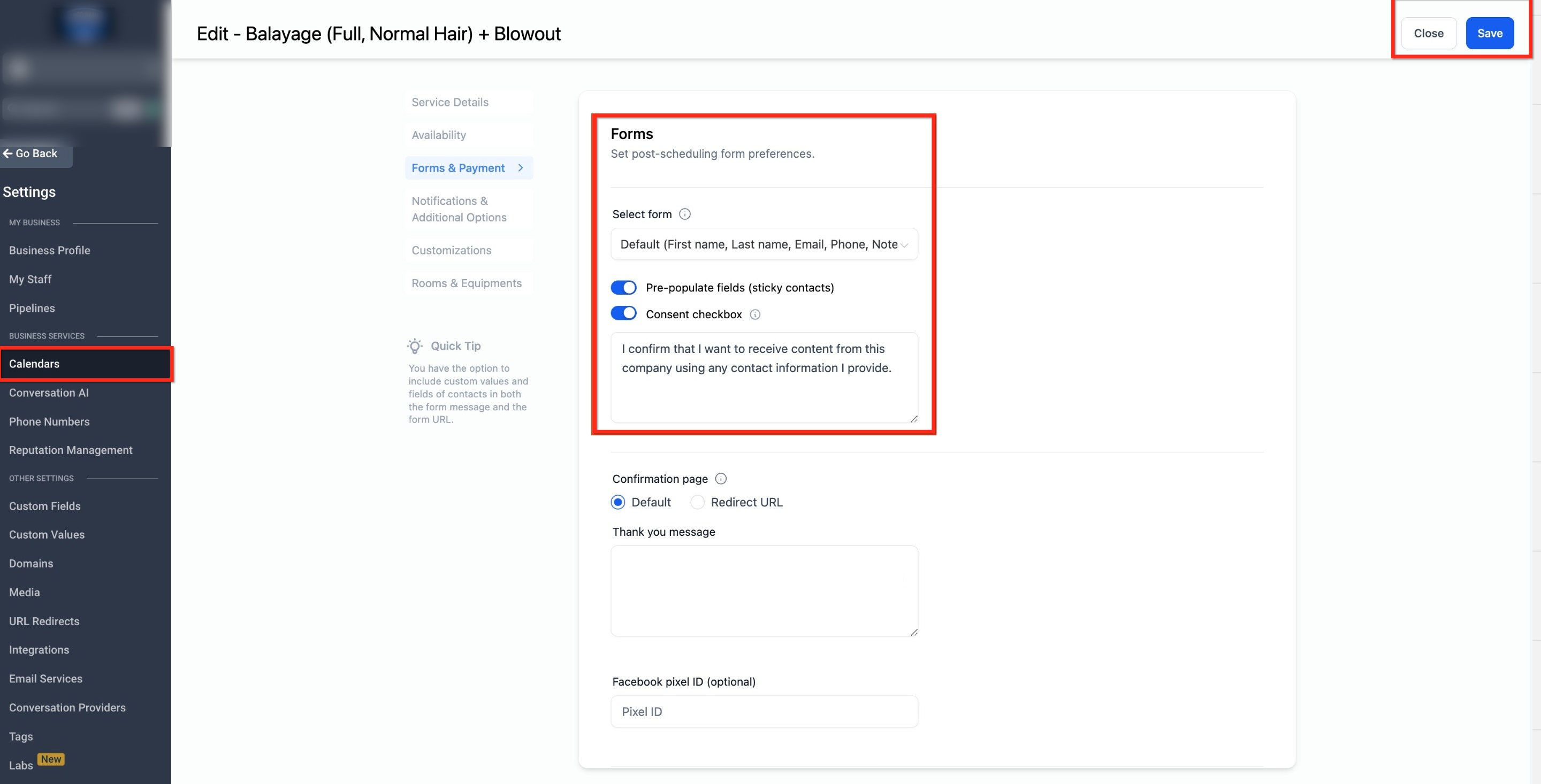 Service Calendar – Customizing Service Presentation