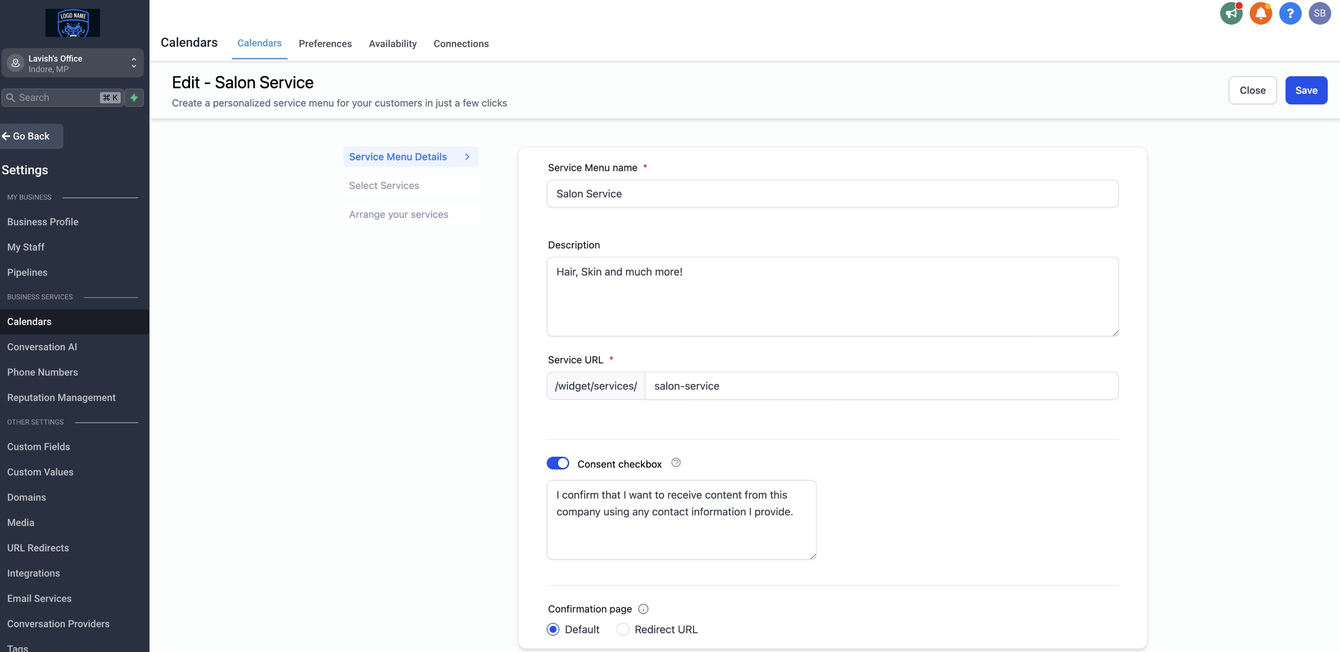 Service Menu – Screenshot 7