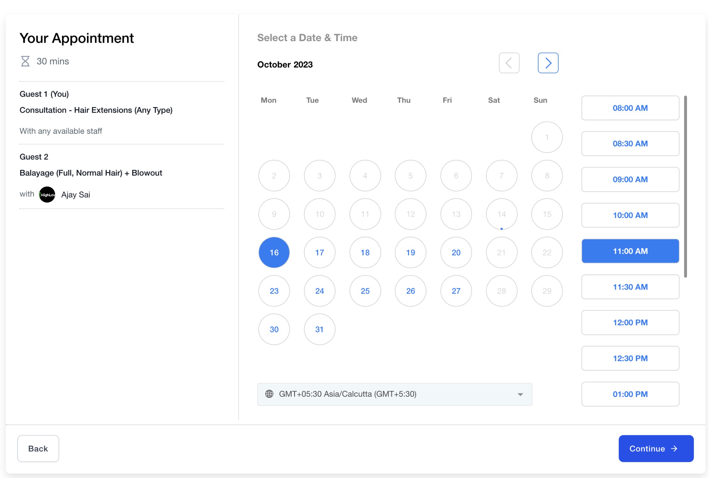 Service Menu – Step 4: Select & Arrange your Services