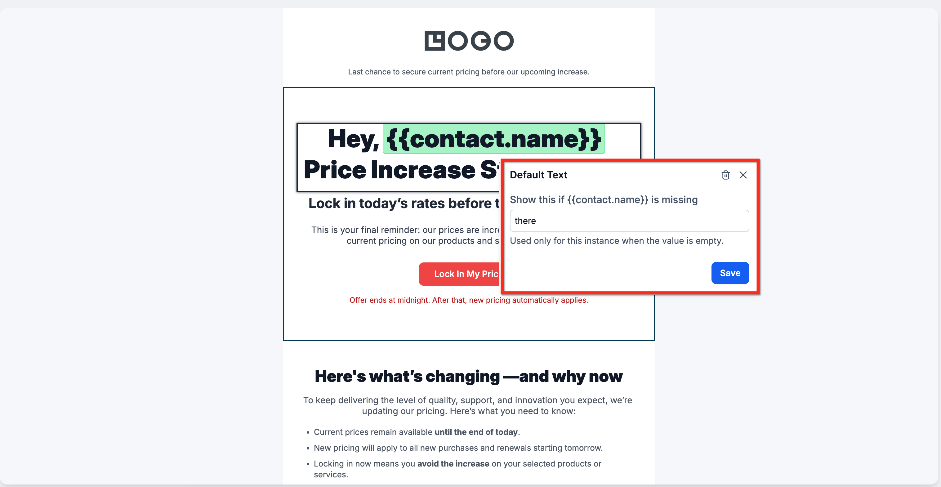 Set Defaults for Custom Values in Emails – Screenshot 1