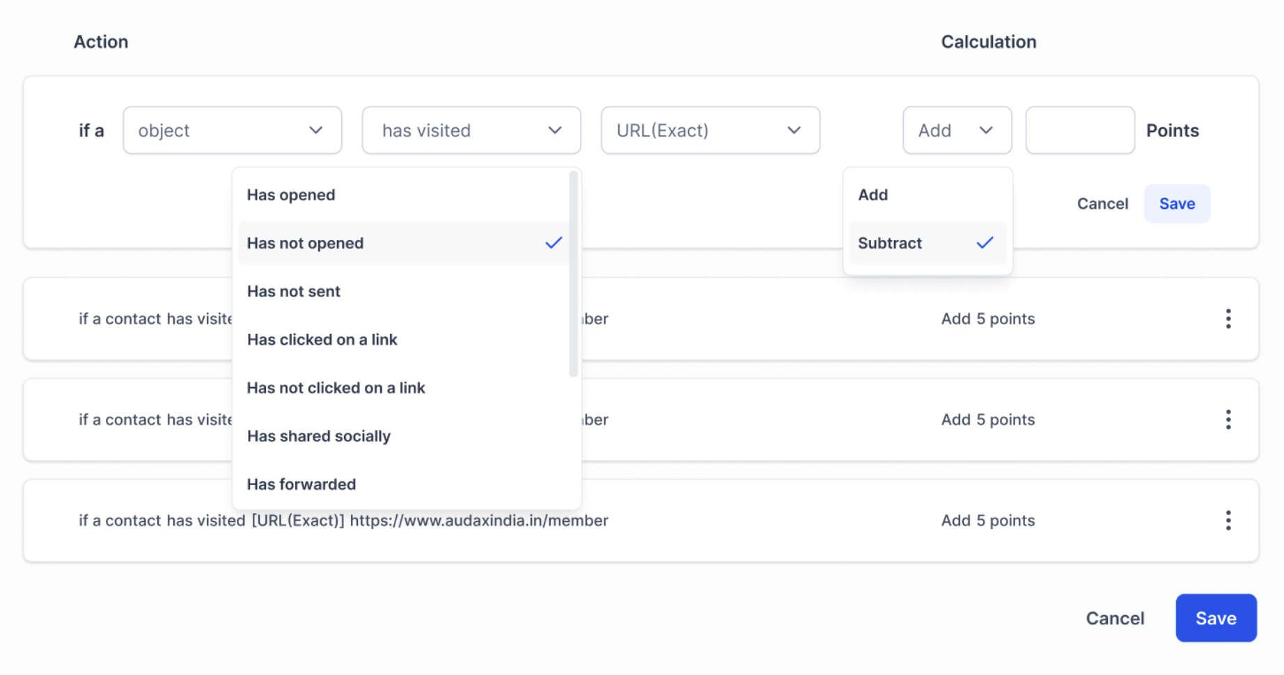 Setup Contact Engagement Score – Saving Changes : Once any new rule is added or old rule is edited, the changes need to be saved to the score…