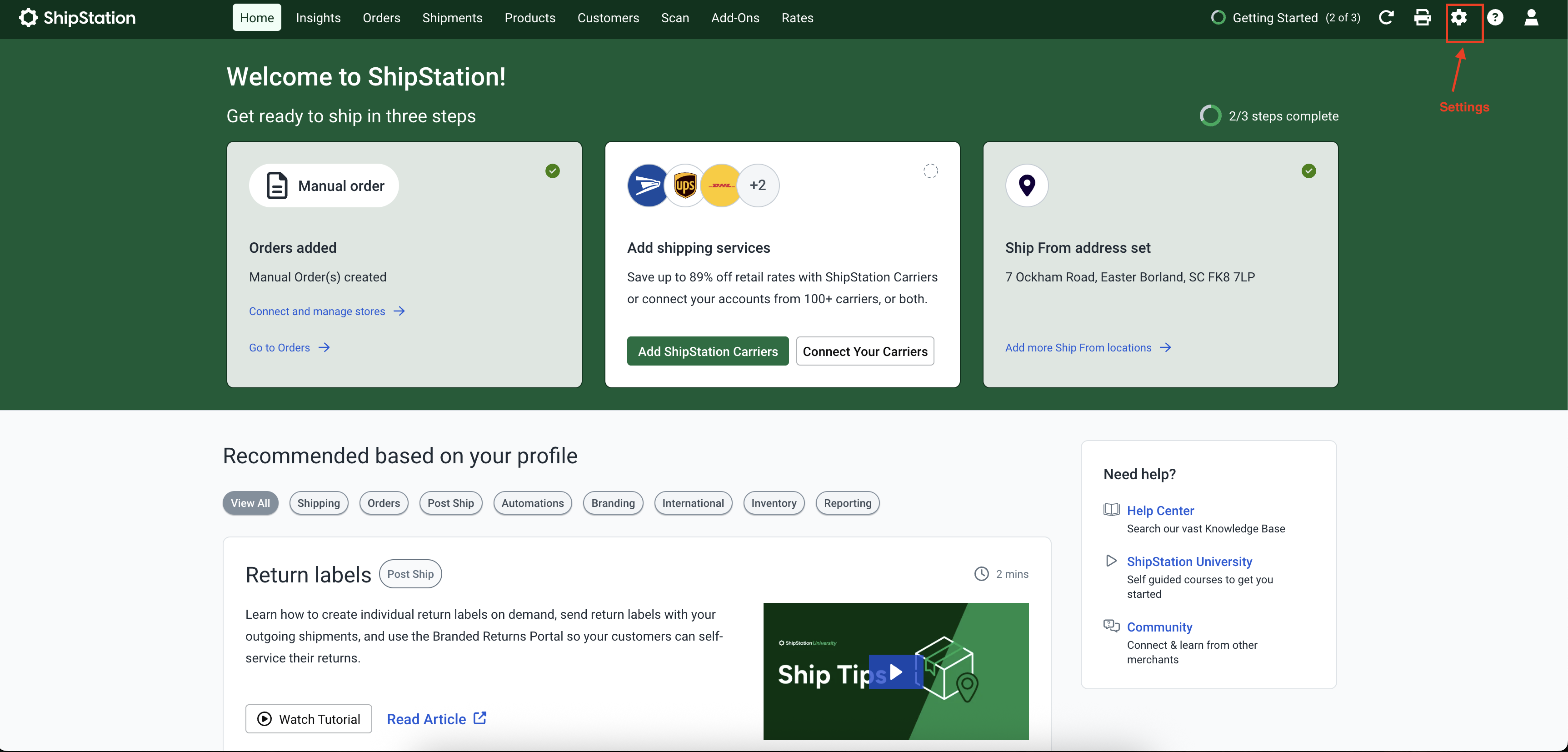 Shipstation Setup Checklist – 1. Add a ‘Ship From’ Location