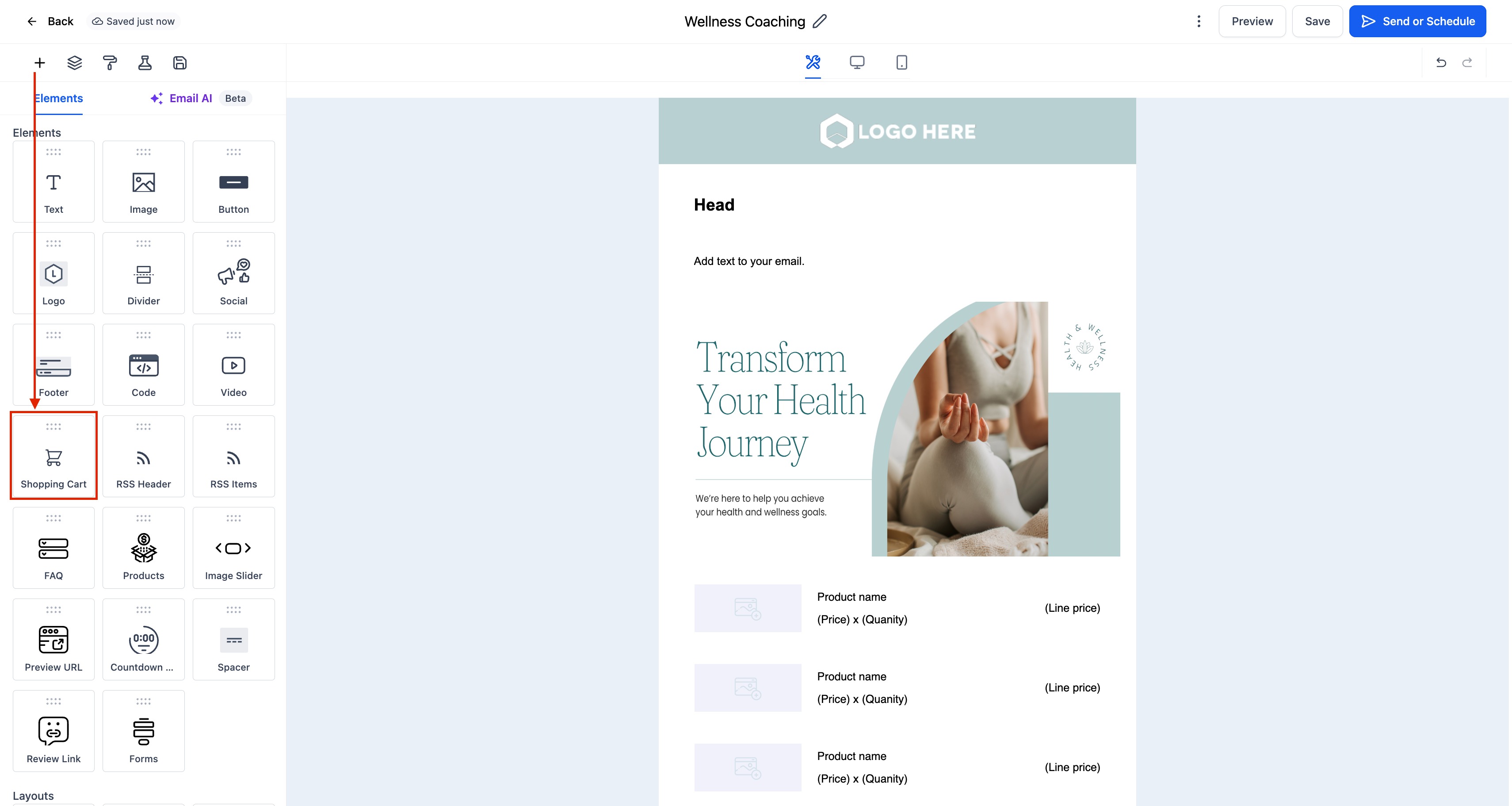 Shopping Cart Element in Email Builder – How To Setup the Shopping Cart Element