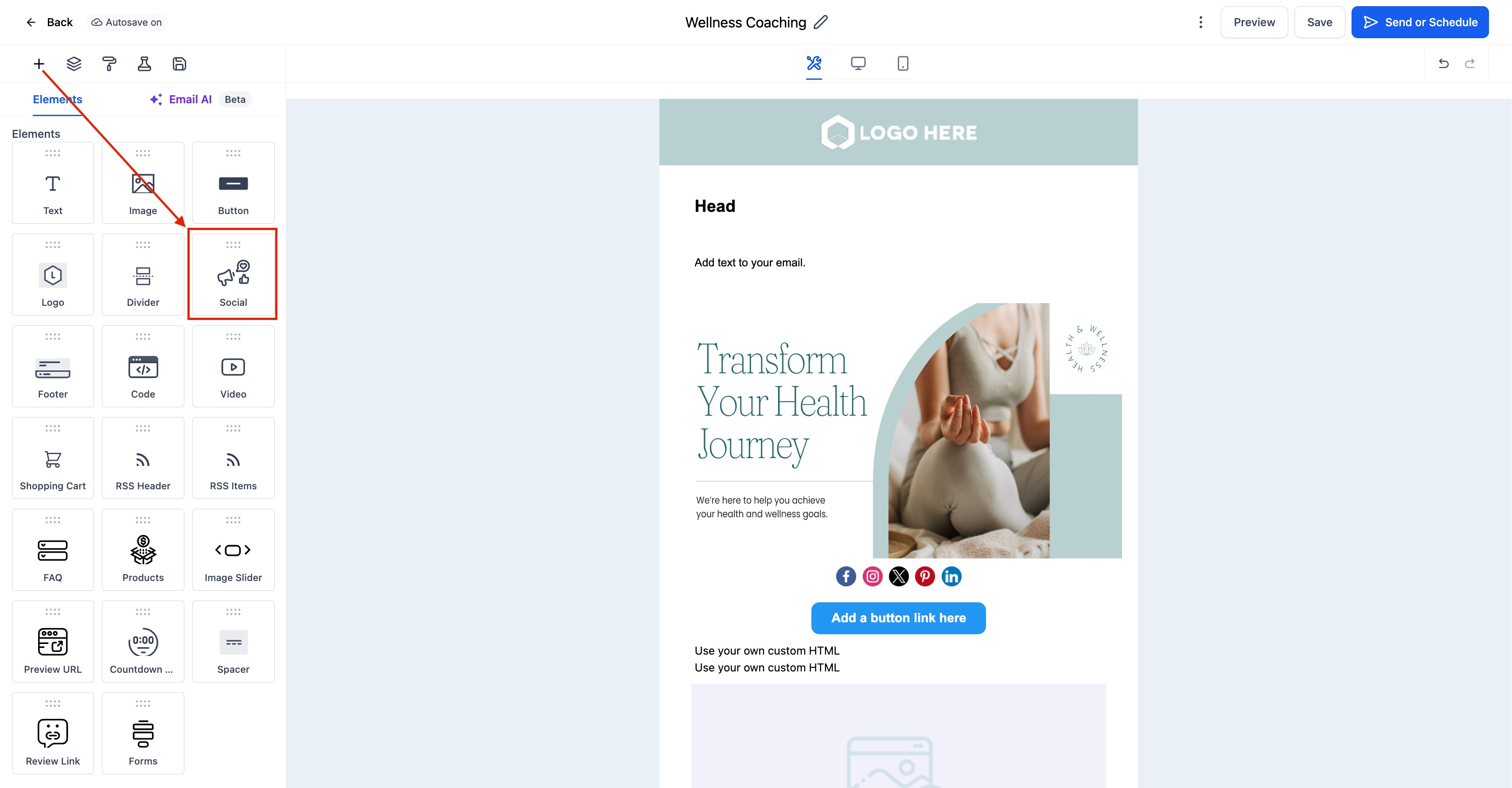 Social Element in Email Builder – How To Setup the Social Element