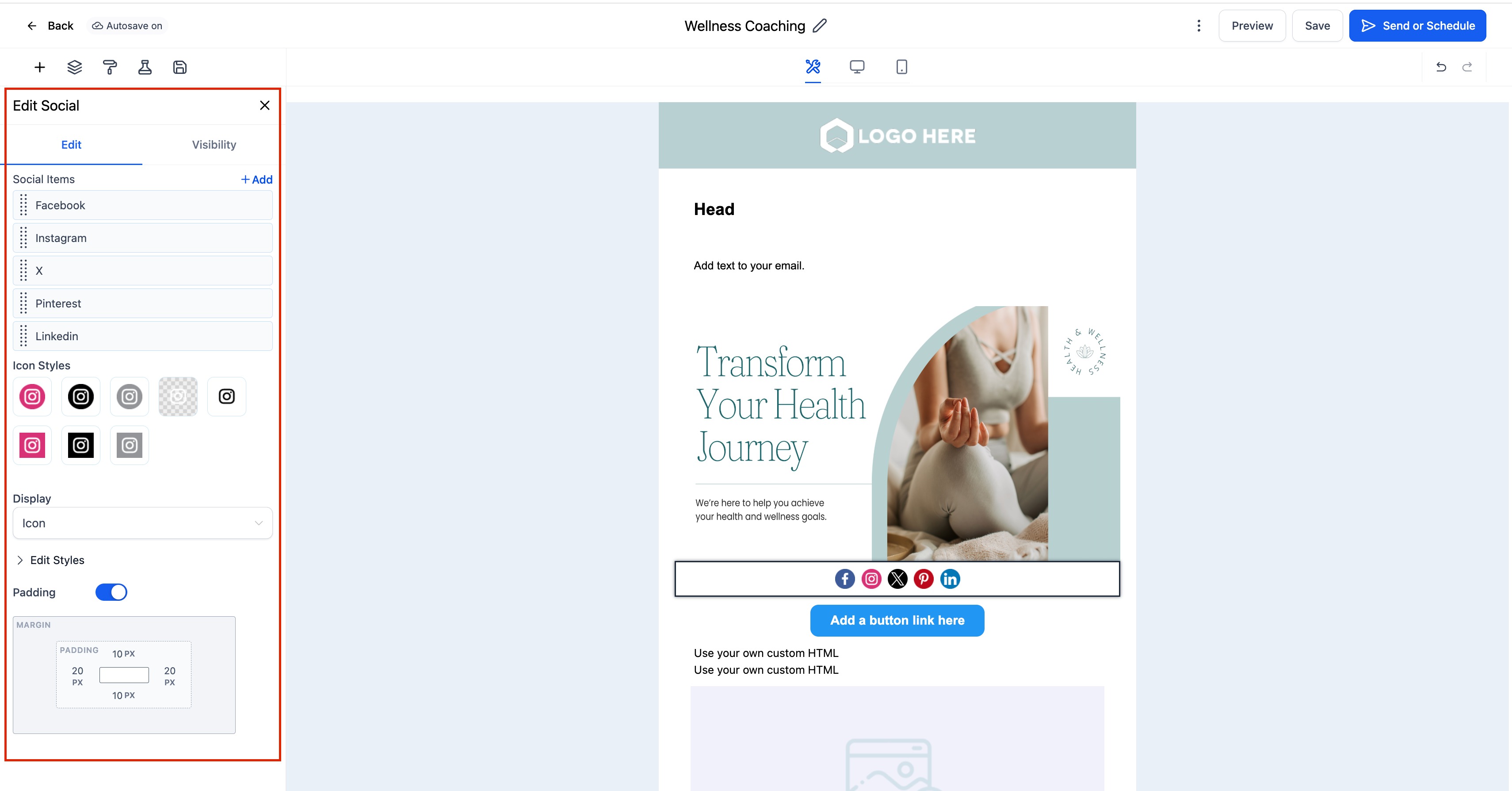 Social Element in Email Builder – How To Setup the Social Element