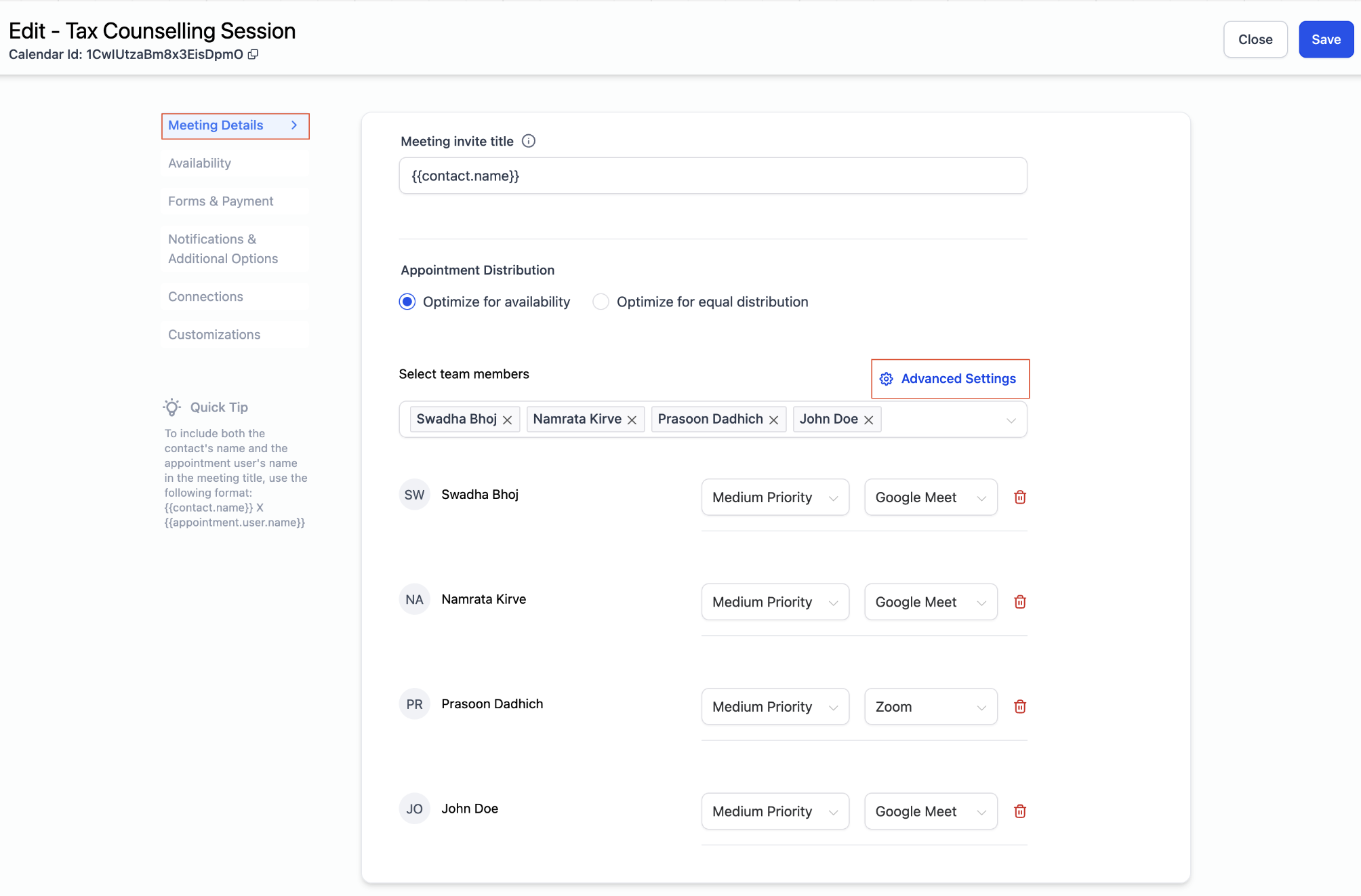 Team Member Assignment (Round Robin Calendar) – New Appointment Preference: Always Book with the Contact's Assigned User