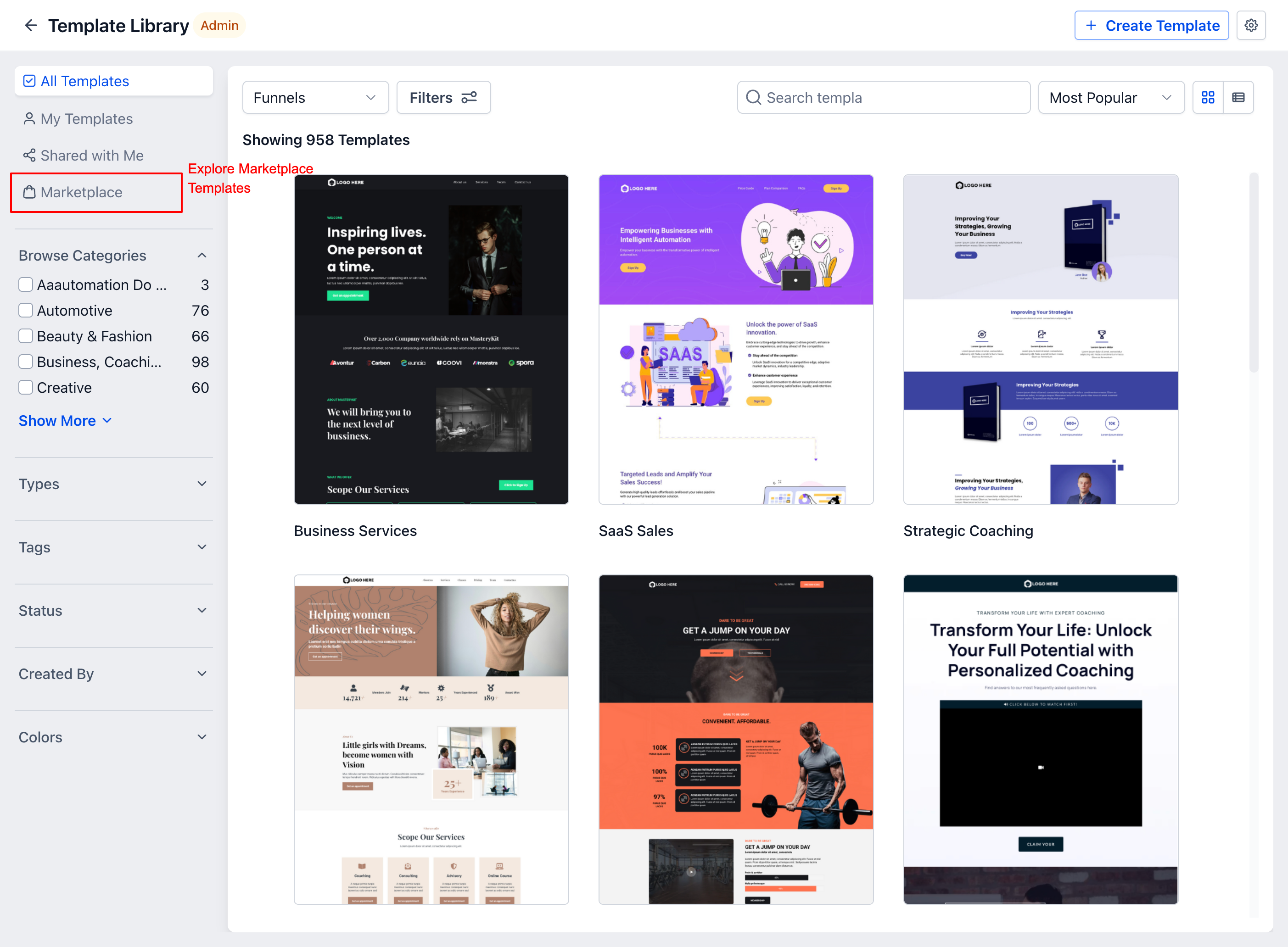 Template Library Marketplace Integration – Marketplace Inside Template Library