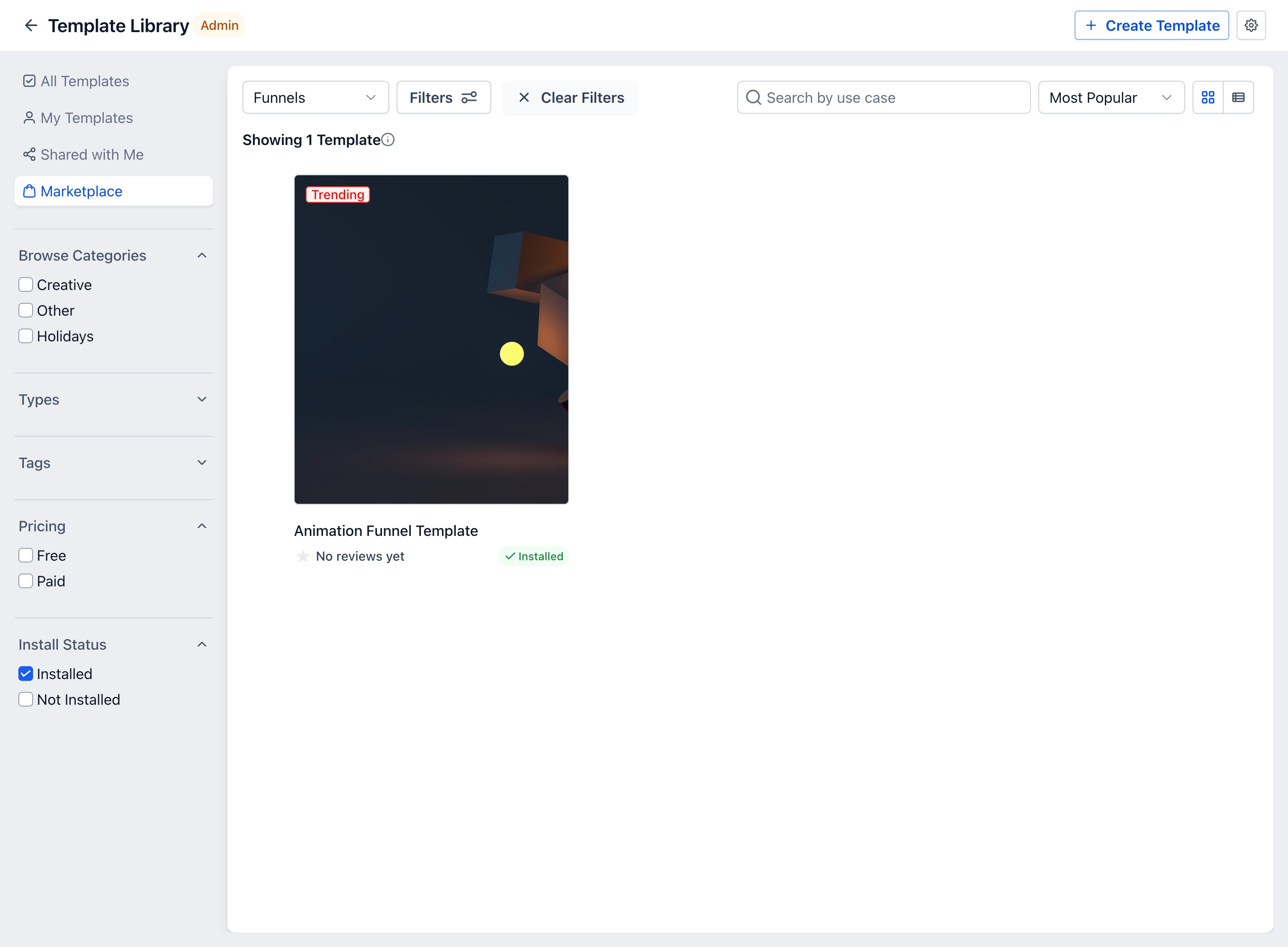Template Library Marketplace Integration – Template Preview & Installation