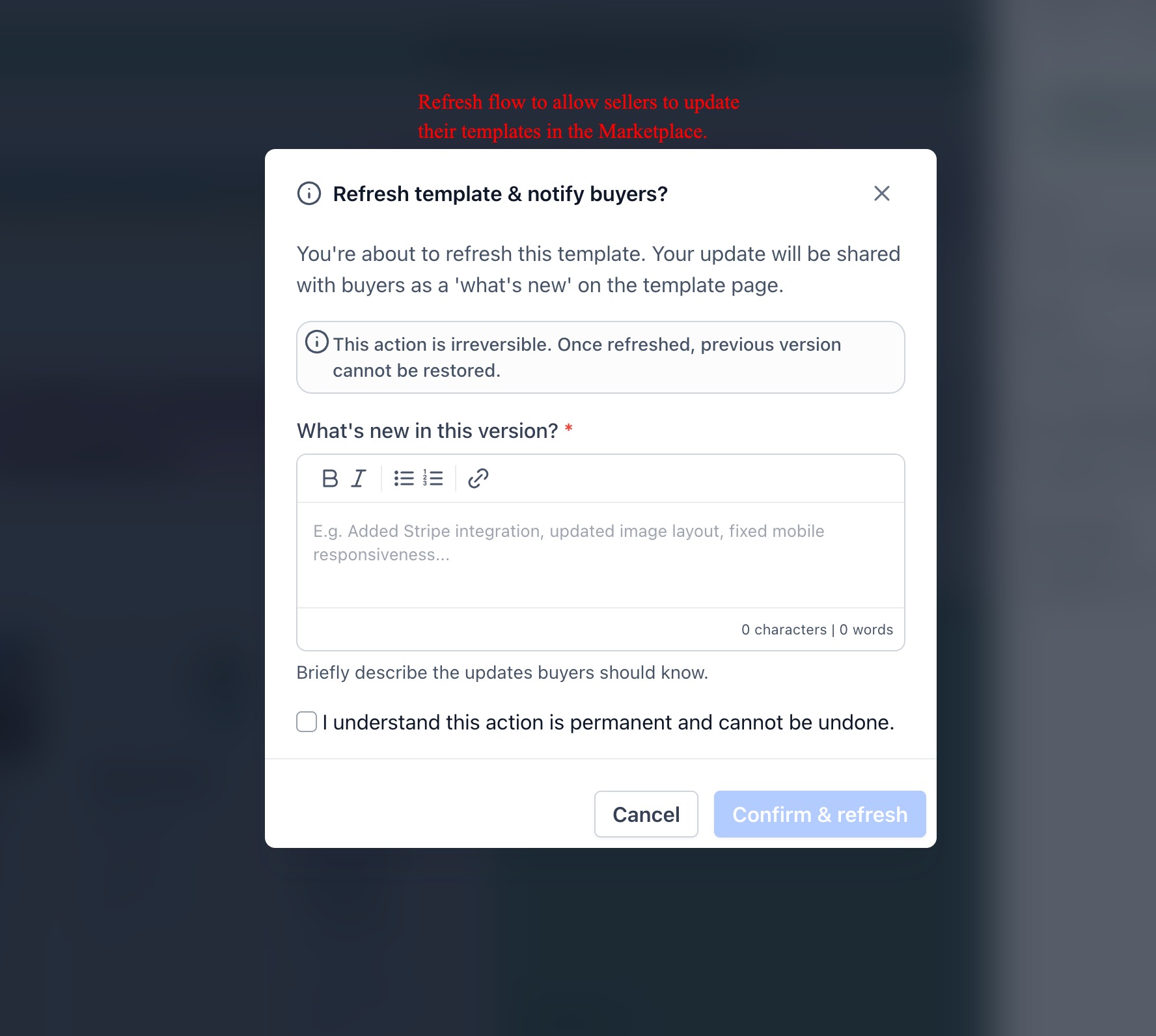 Template Library Marketplace Integration – Version Updates & Notifications