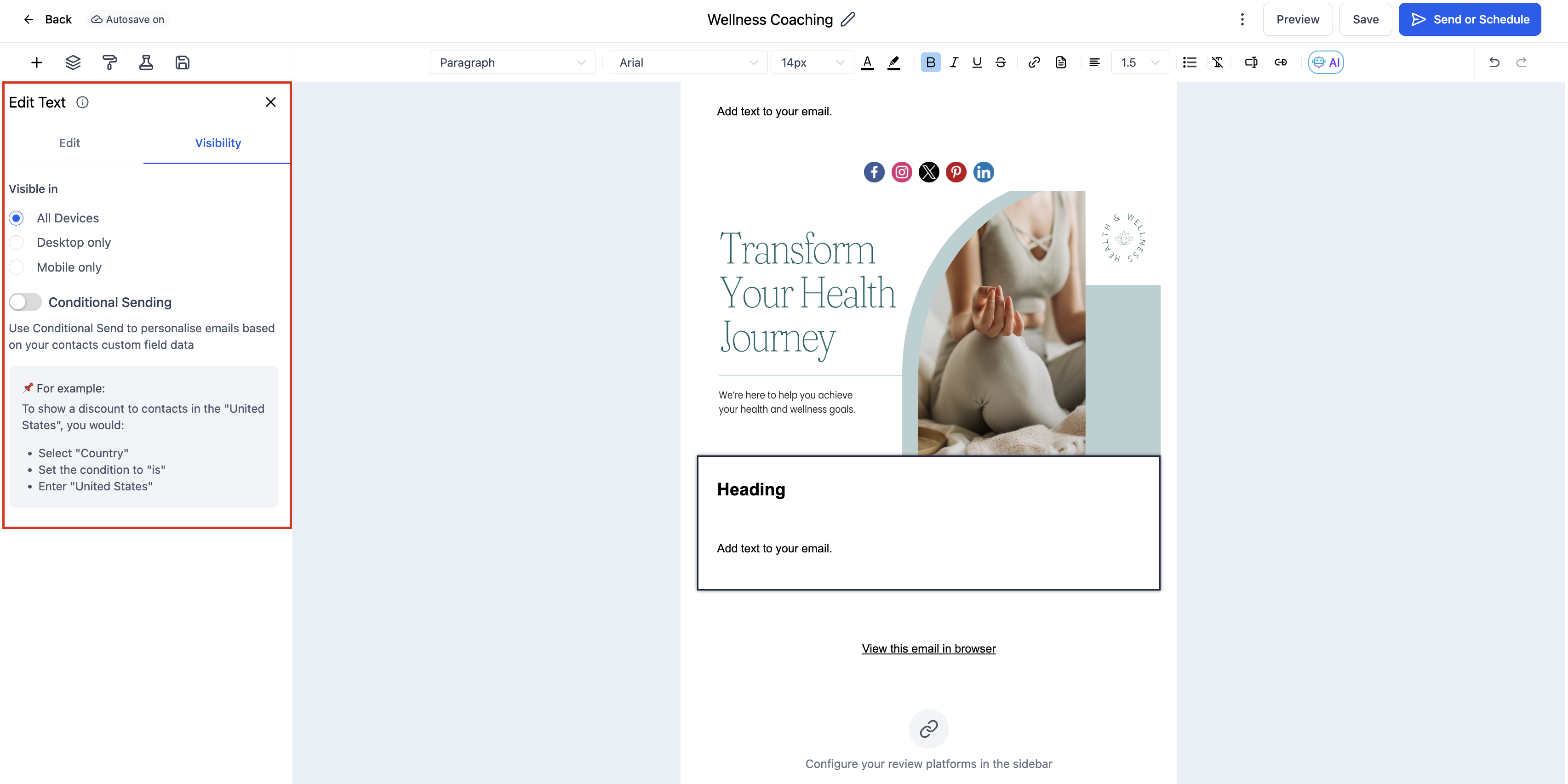 Text Element in Email Builder – How To Setup the Text Element