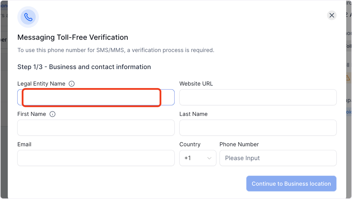 Toll-Free Verification Guide for LC – Phone (US/Canada) – Click on Please Input