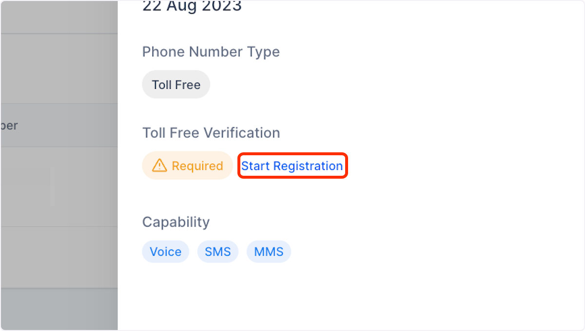Toll-Free Verification Guide for LC – Phone (US/Canada) – Click on Start Registration