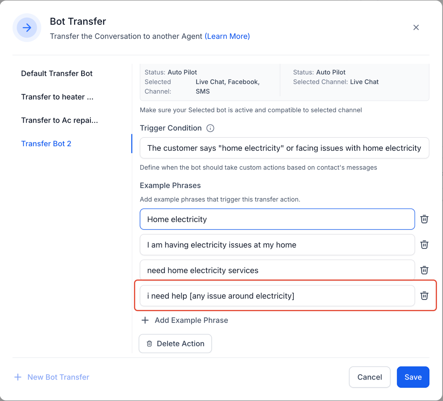 Transfer Bot Action – Example: