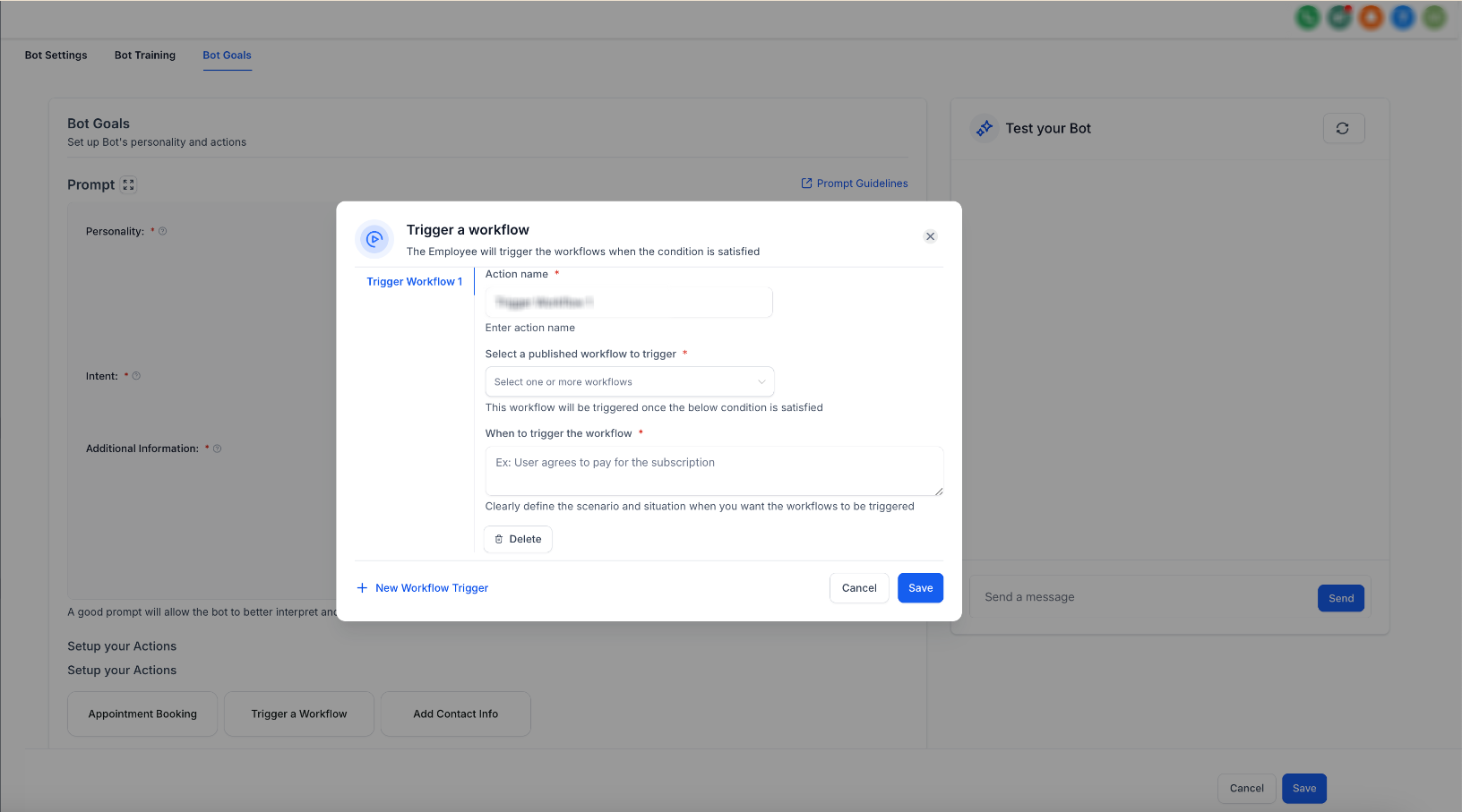 Trigger a Workflow from AI Conversations (Bot Goals Guide) – Configuring Workflow Trigger Details
