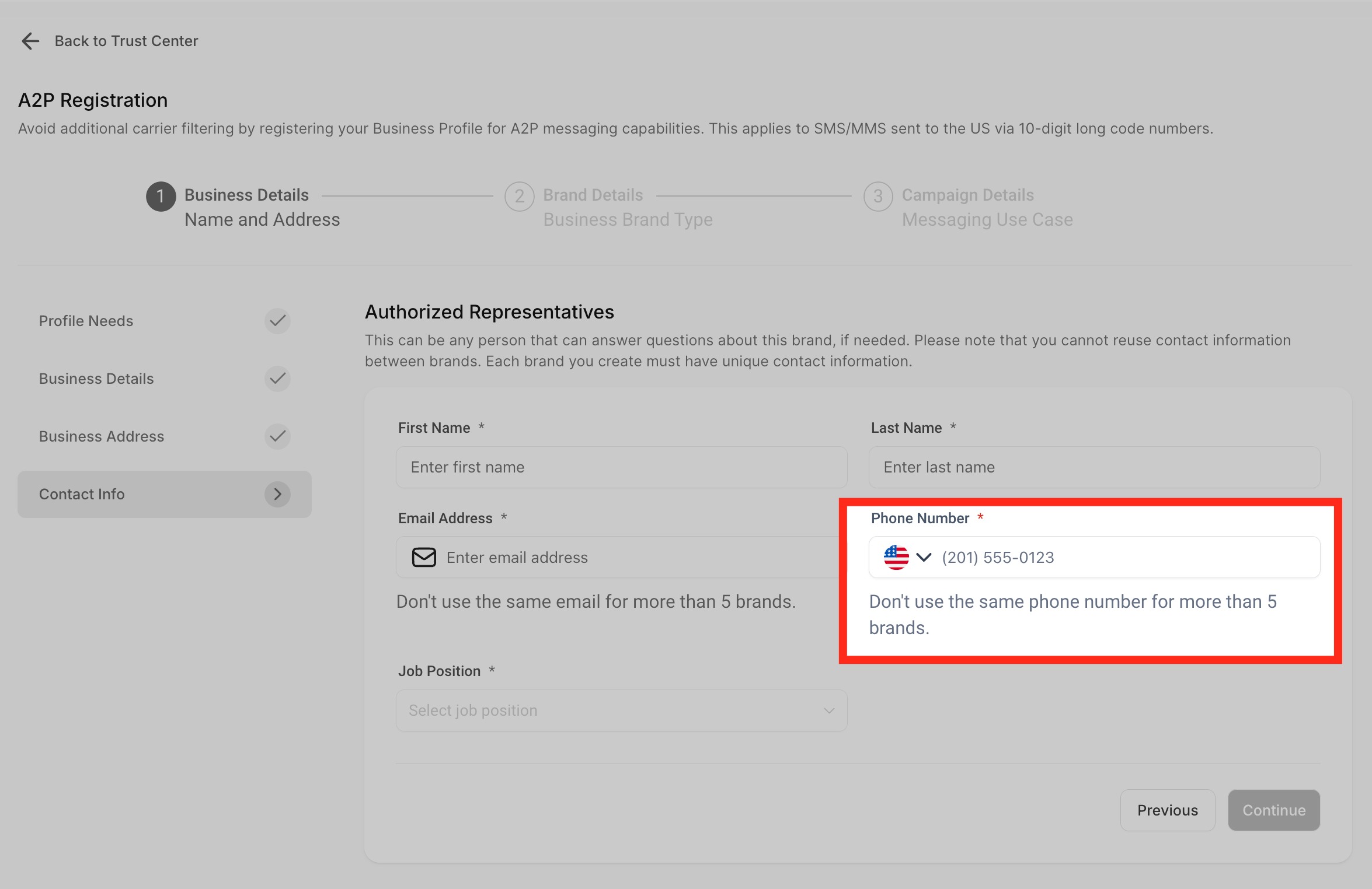 Brand Registration Step by Step Guide and FAQs – Select the country code from the dropdown and enter the phone number.