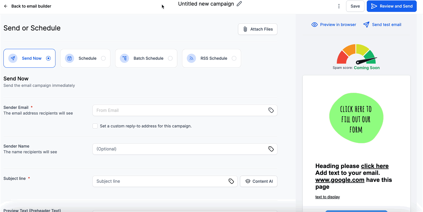 Using “Add Tags” in the Send or Schedule Page: Email Campaigns – Step 3: Enable the Automate option to Add Tags