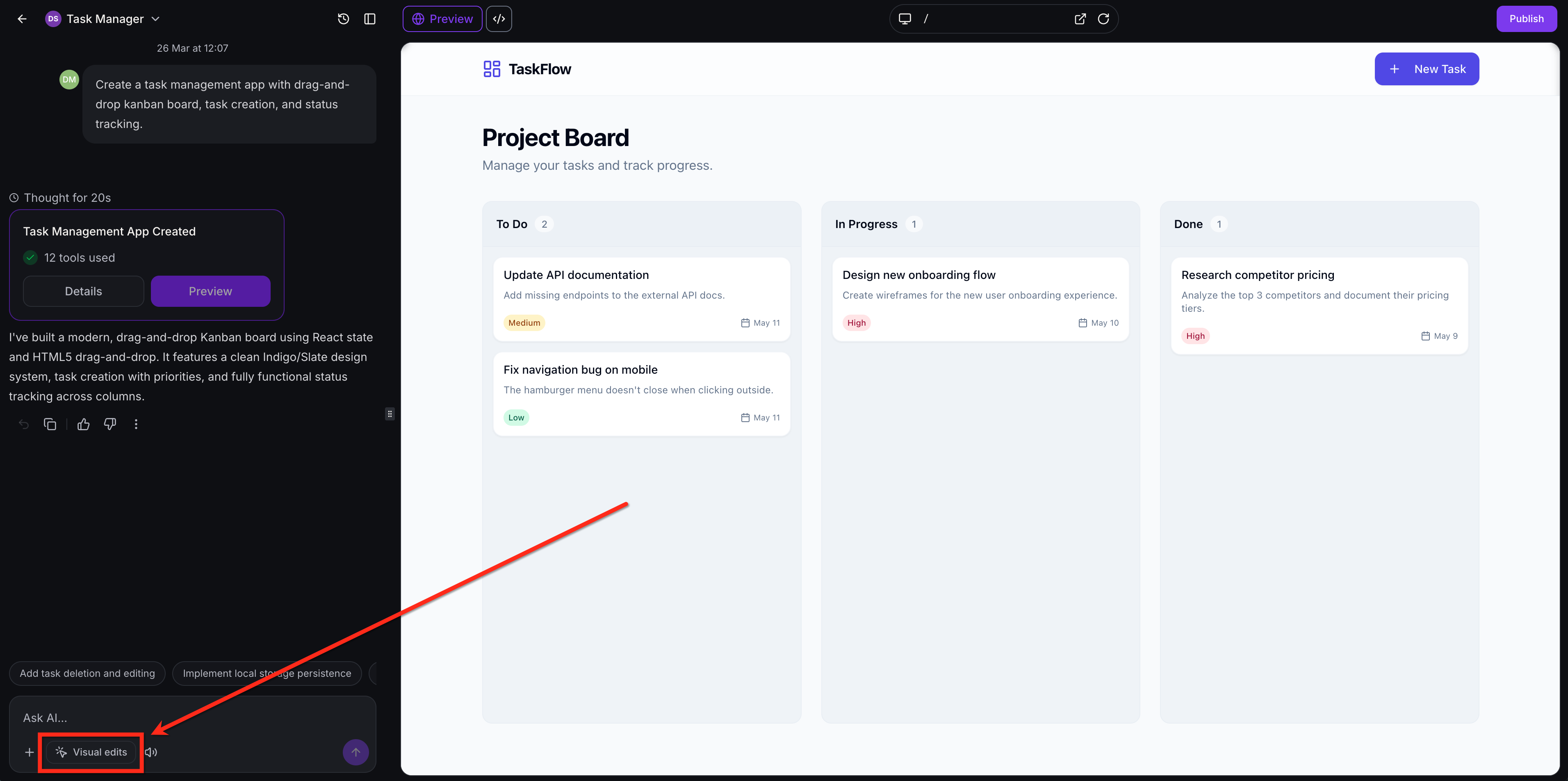 Visual Edits in AI Studio – How To Enter Visual Edit Mode