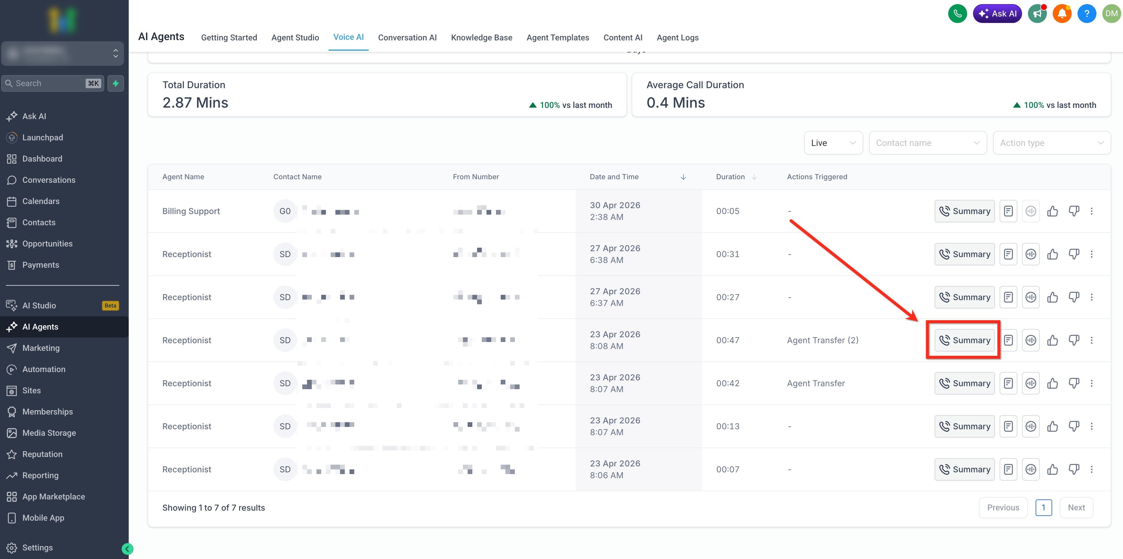 Voice AI: Agent Transfer – Call Summaries