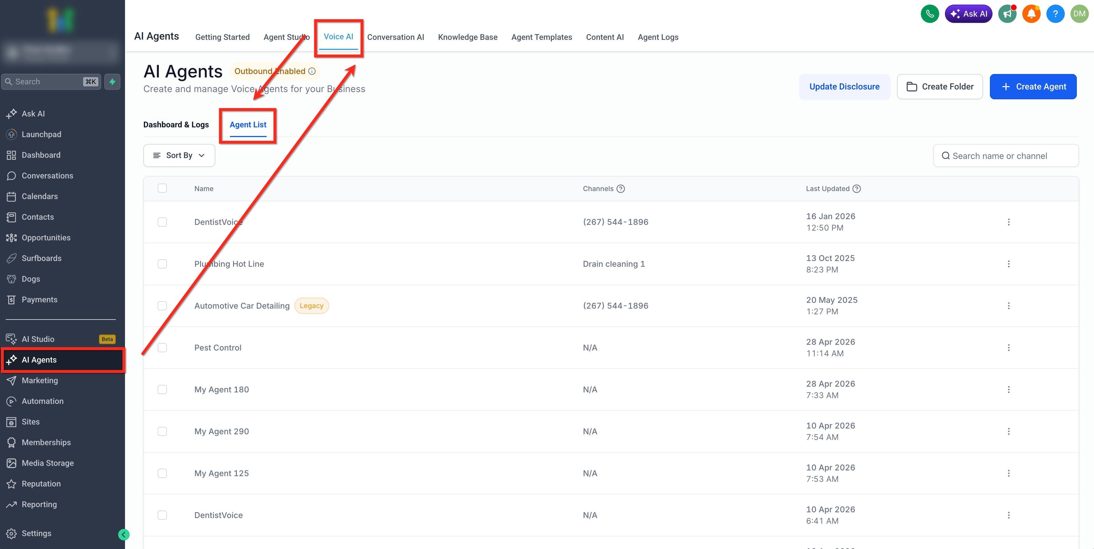 Voice AI: Agent Transfer – Step 1: Open the root Voice AI agent