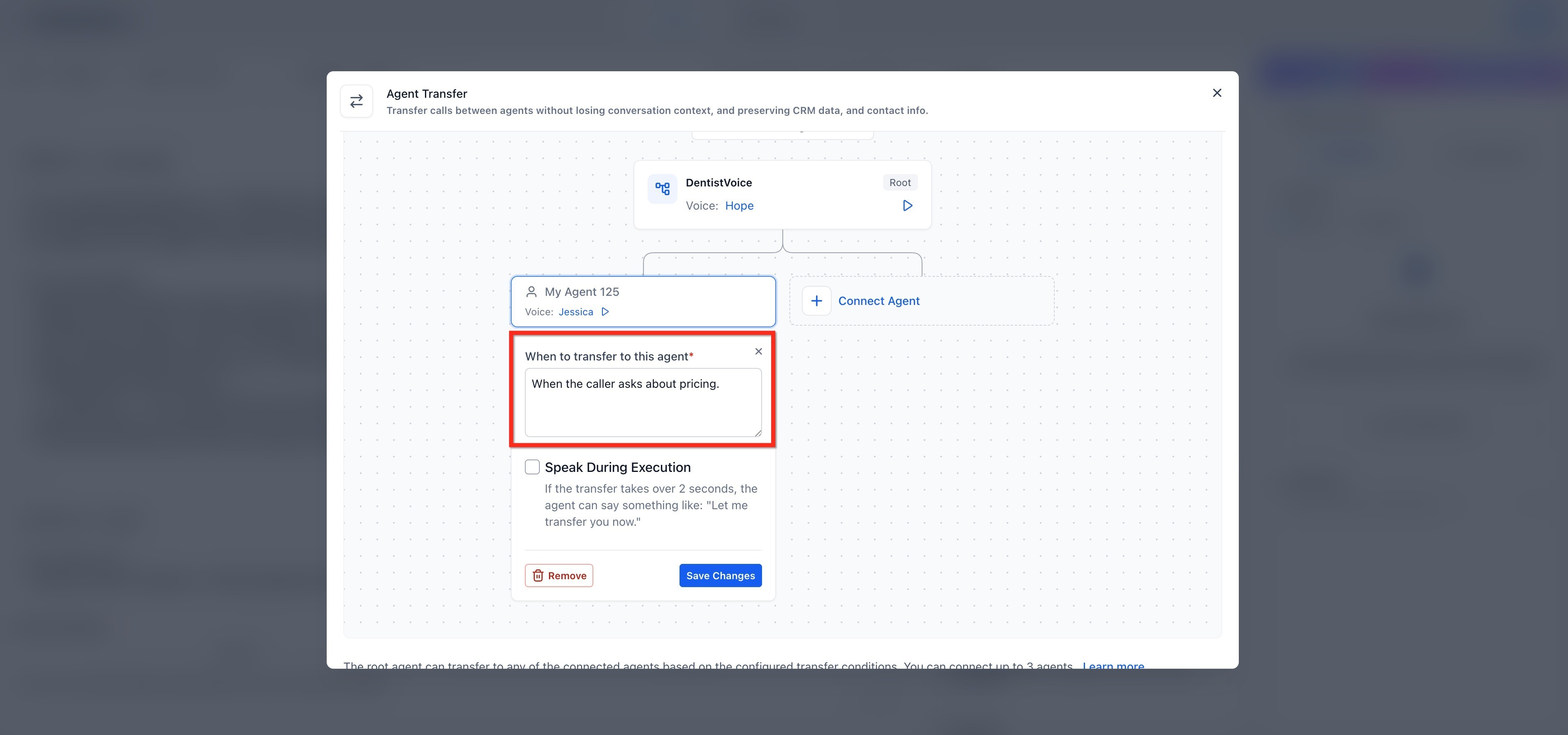Voice AI: Agent Transfer – Step 4: Add the transfer condition