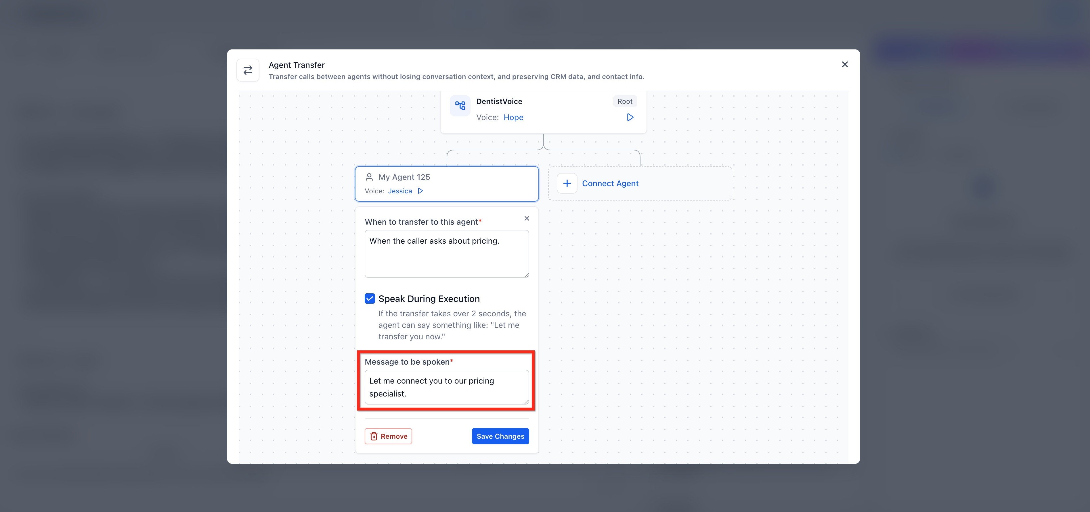Voice AI: Agent Transfer – Transfer Conditions and Handoff Messages