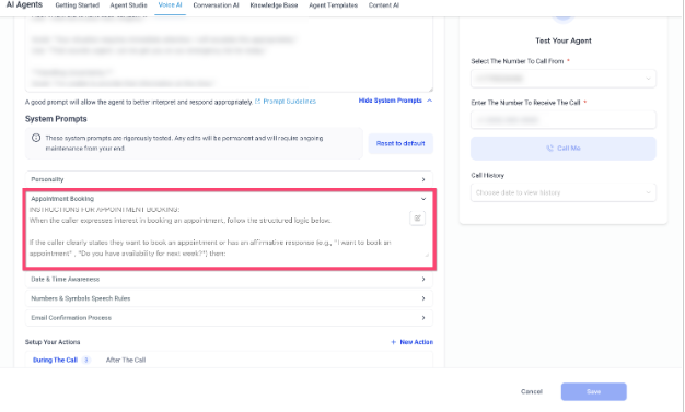 Voice AI – Exposed System Prompts for Agents – Appointment Booking