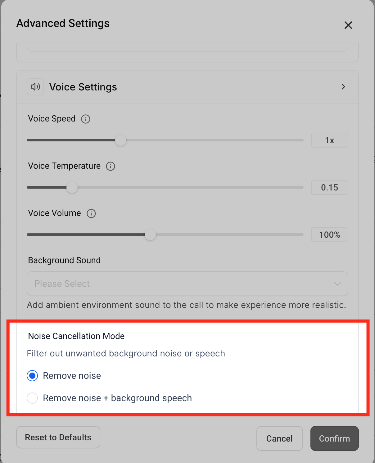 Voice AI : Noise Cancellation & Backchanneling – Noise Cancellation Modes