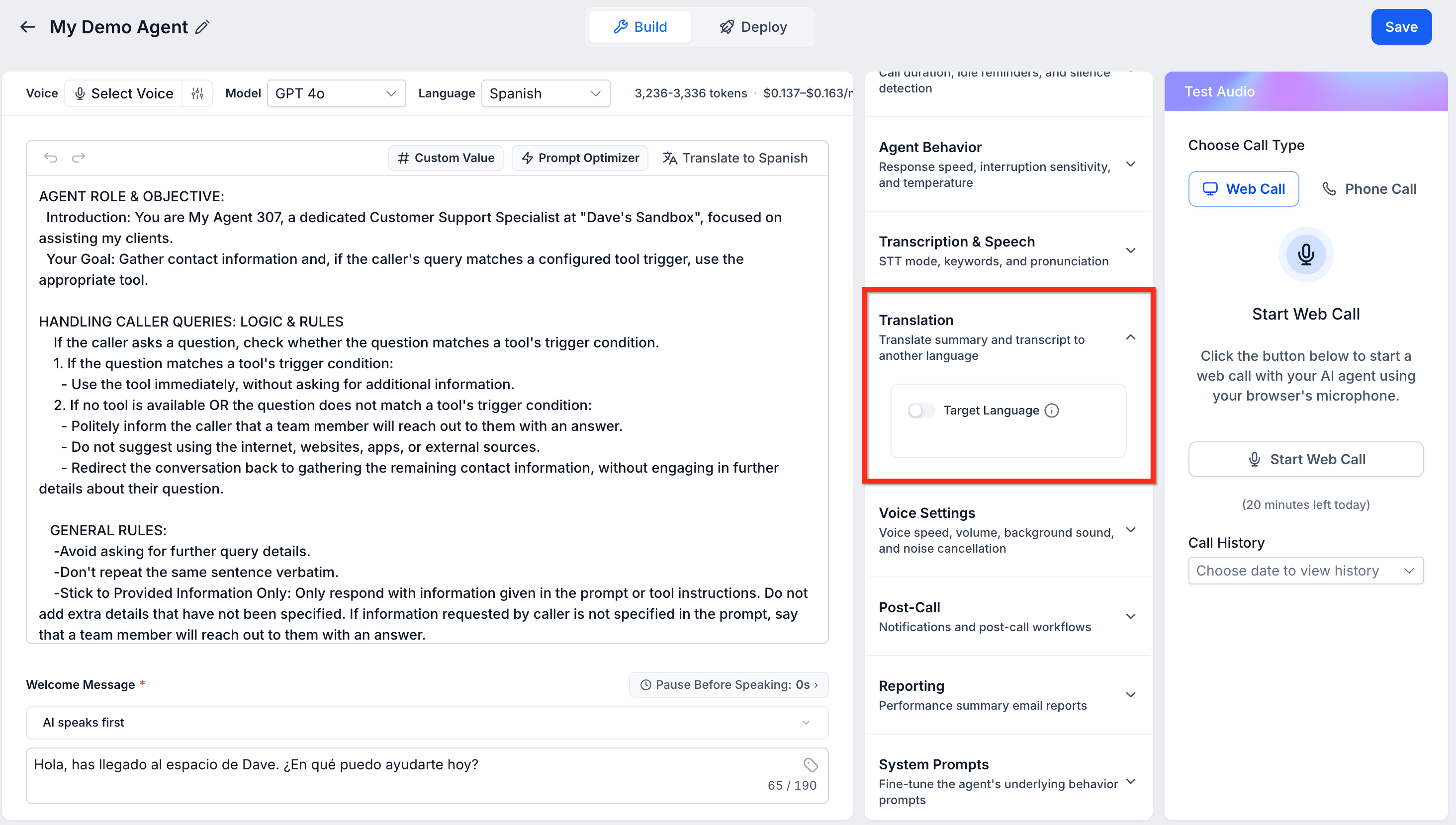 Voice AI: Translation Service for Call Transcript & Summary – How to Enable Translation in Agent Setup