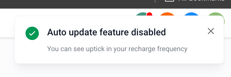 Wallet Auto Recharge and Frequency – You will now see a dialog box with the option Yes / No. Yes to disable and No to cancel. Post clicking yes.