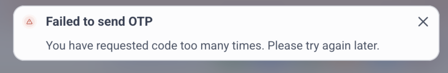 Whatsapp Error : You have requested code too many times. Please try again later. – Screenshot