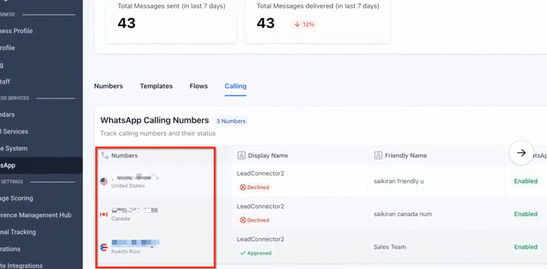 WhatsApp Voice Calling – Selecting the WhatsApp phone number to configure