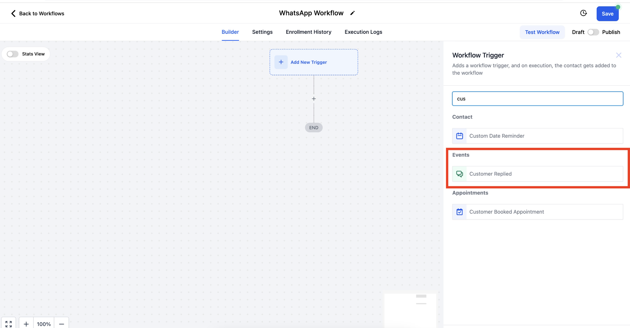 WhatsApp – Workflow Integration – Step 2: Set Up a Trigger