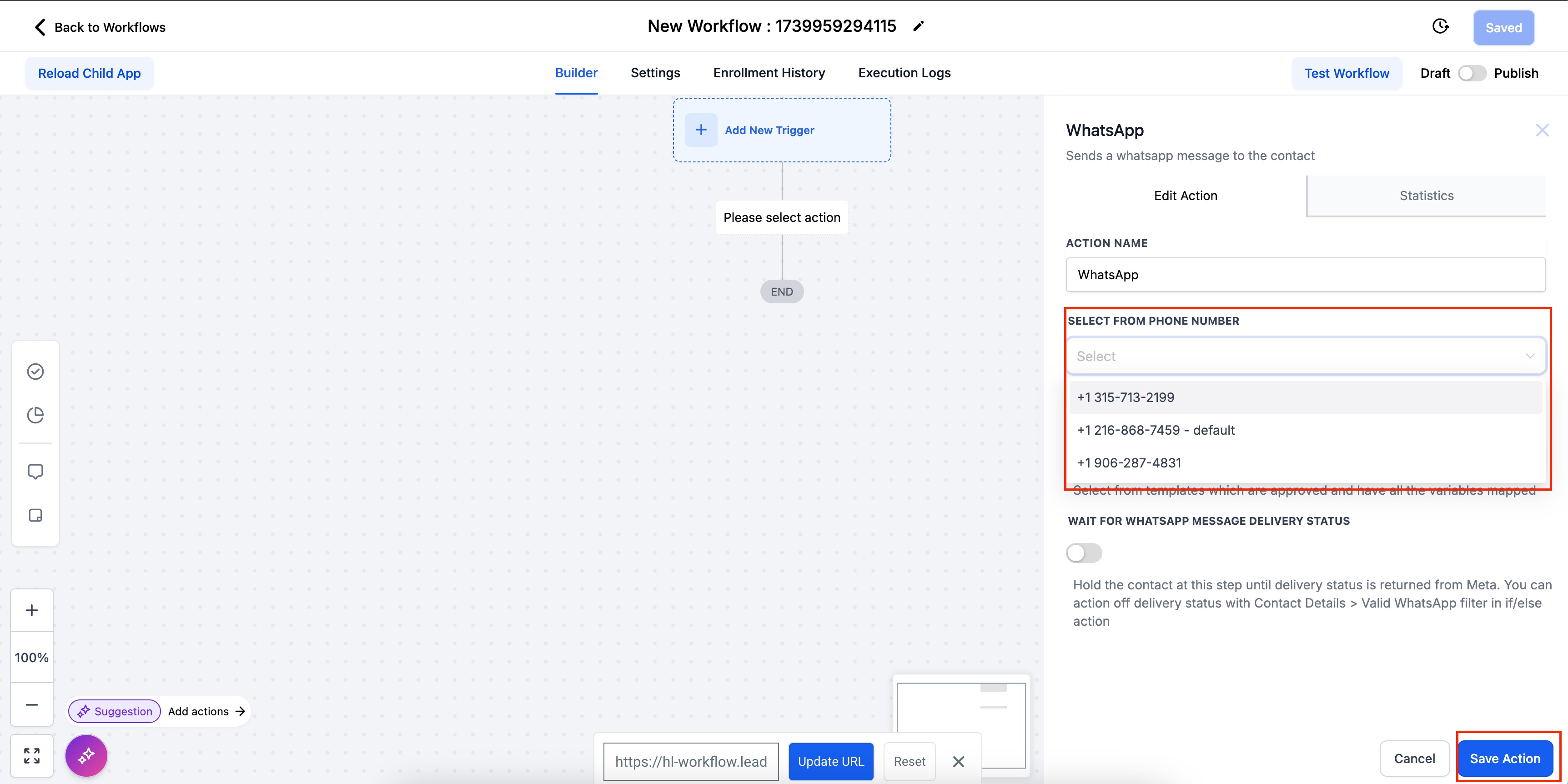 WhatsApp – Workflow Integration – Step 3: Choose the Sending Phone Number