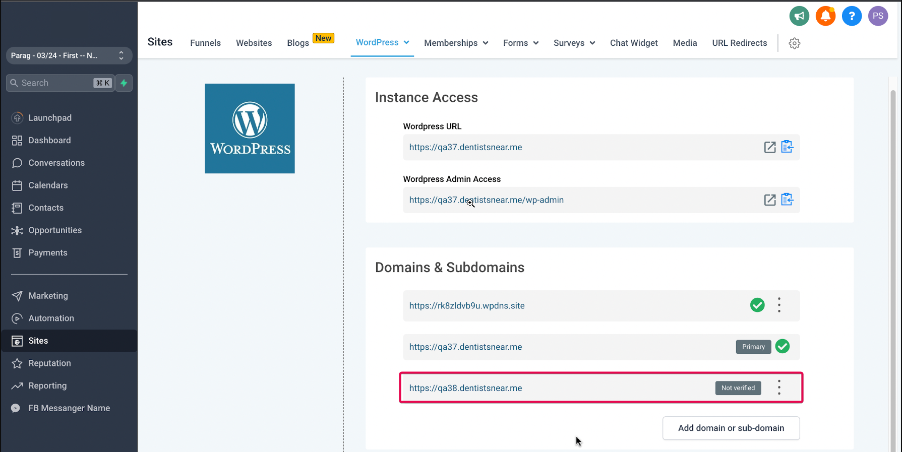 WordPress – Adding Domains for your site – c) Adding Sub-Domain to WP site: