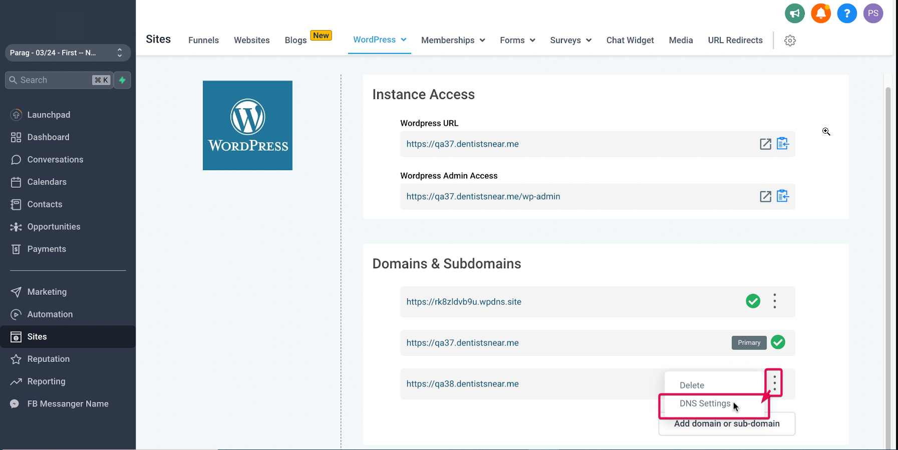 WordPress – Adding Domains for your site – c) Adding Sub-Domain to WP site:
