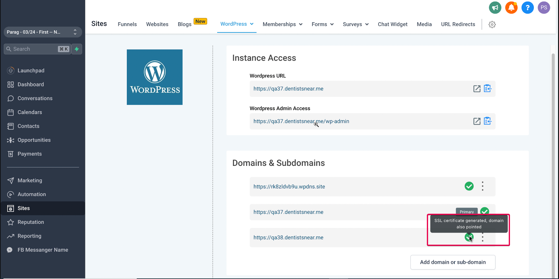 WordPress – Adding Domains for your site – c) Adding Sub-Domain to WP site:
