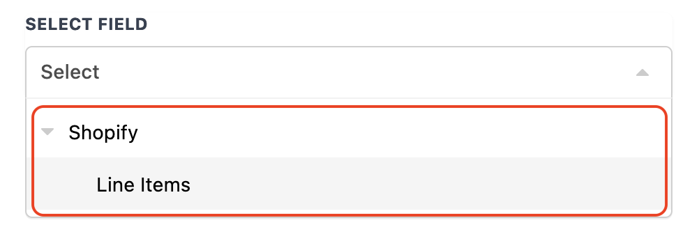 Workflow – Array Functions Premium Action – Select Shopify > Line Items
