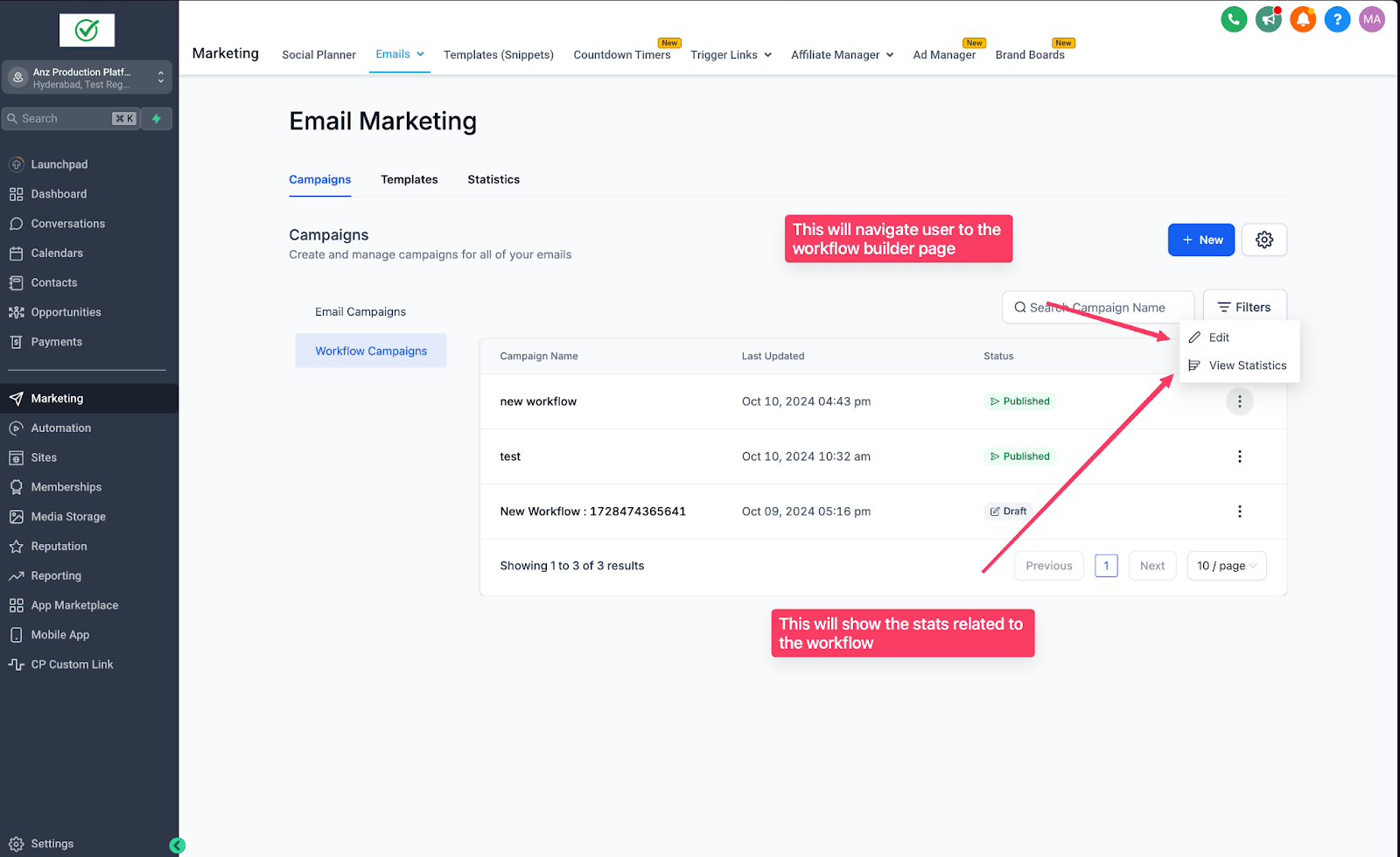 Workflow Email Actions Included in Statistics – Note: