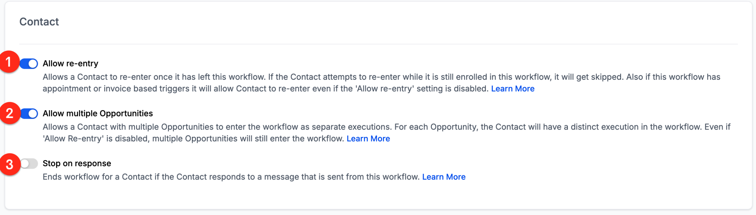 Workflow Settings – Overview – Contact Settings