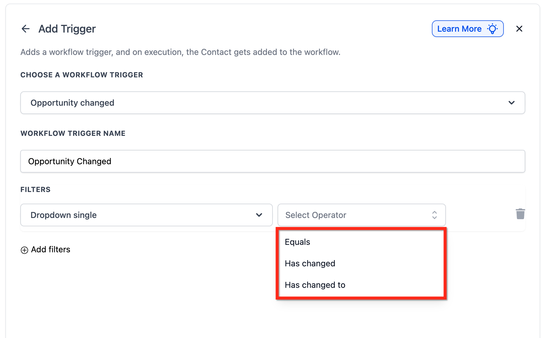 Workflow Trigger – Opportunity Changed – Status Filter