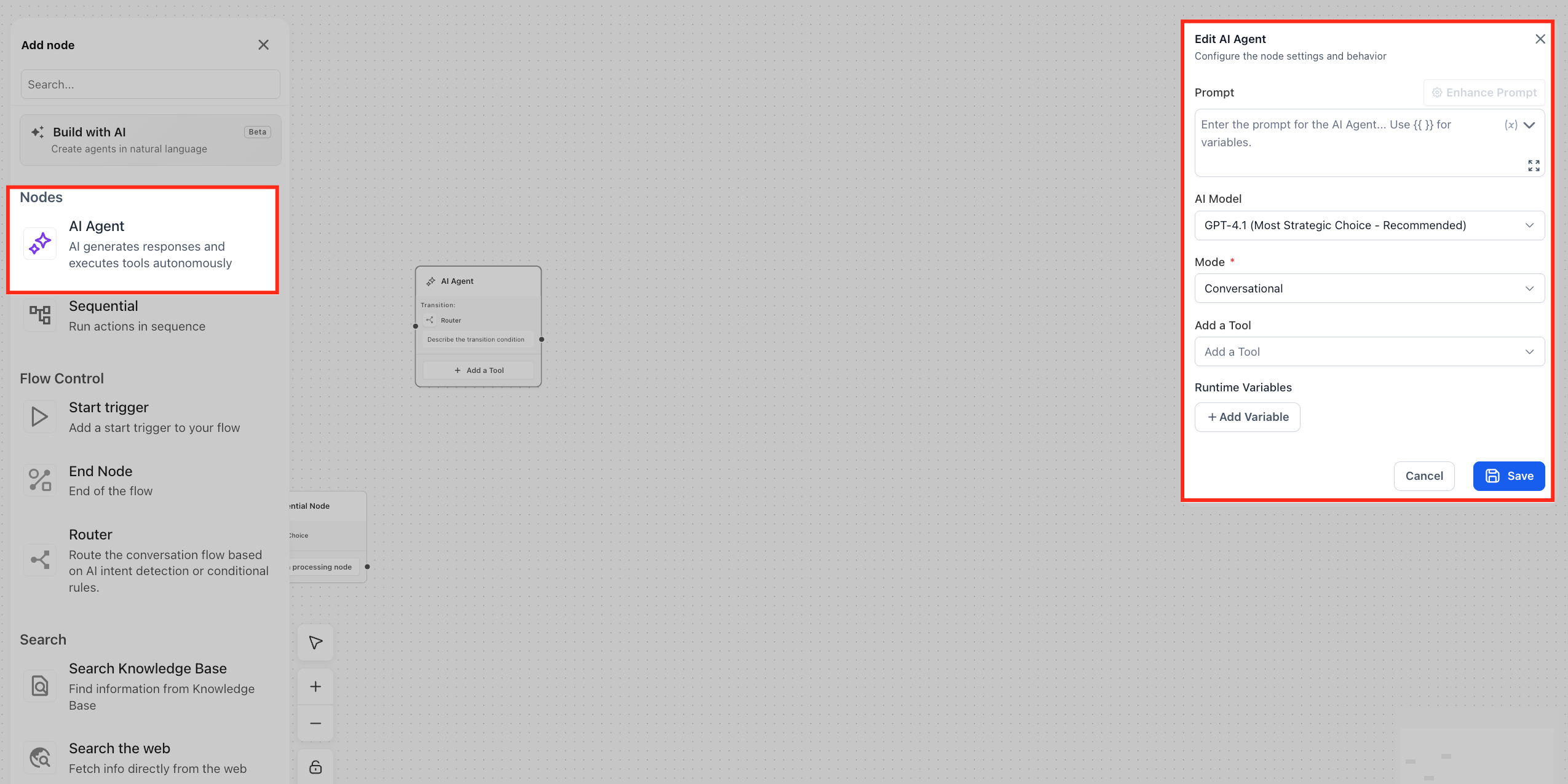 Agent Studio for Multi-Agent Workflows – Step 3: Add and Configure an AI Agent Node