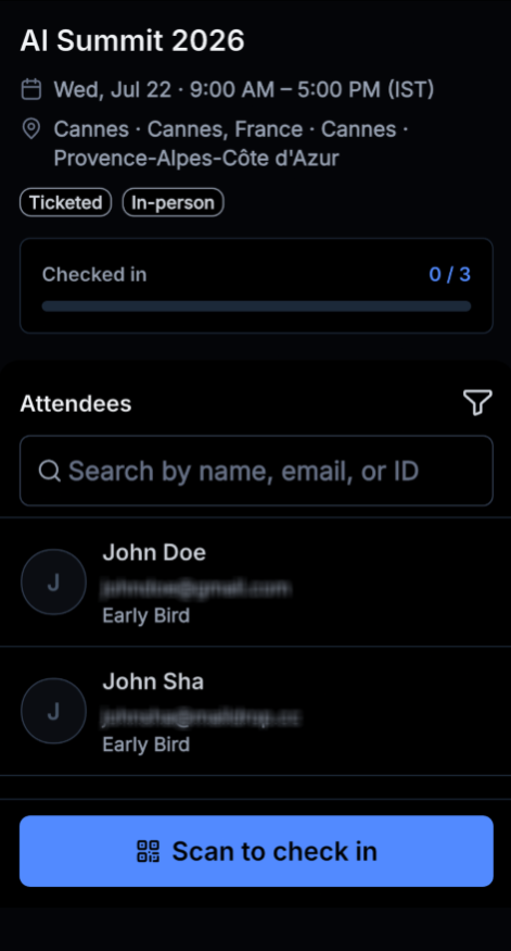 Check-in Experience for In Person Events – Manual Check-in