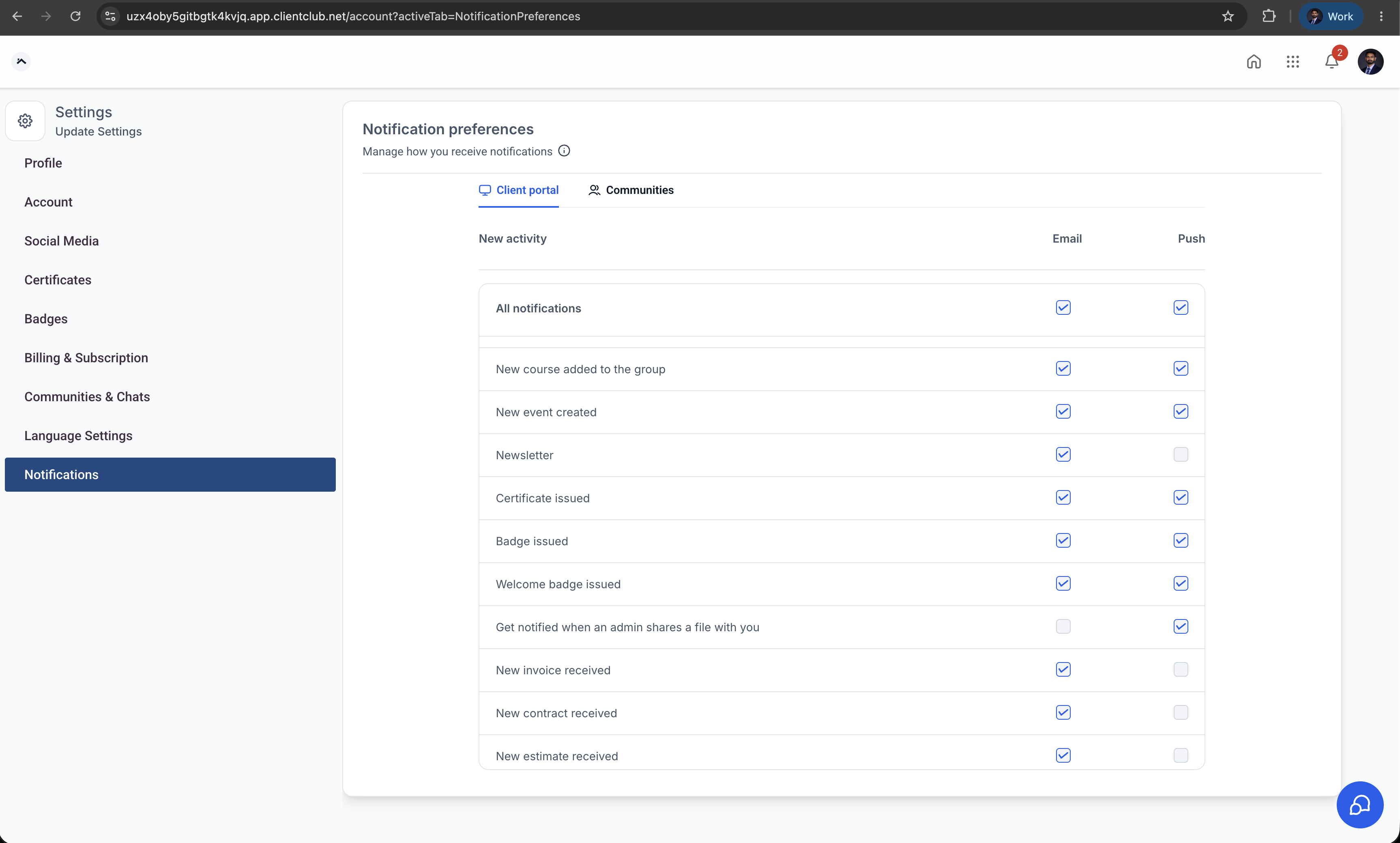 File Share Notifications for Contacts in the Client Portal – How Contacts Manage Notification Preferences