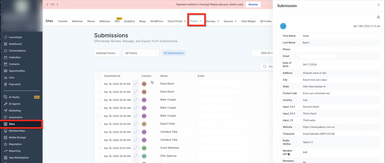 Tracking External Forms – Step 5: View Submissions