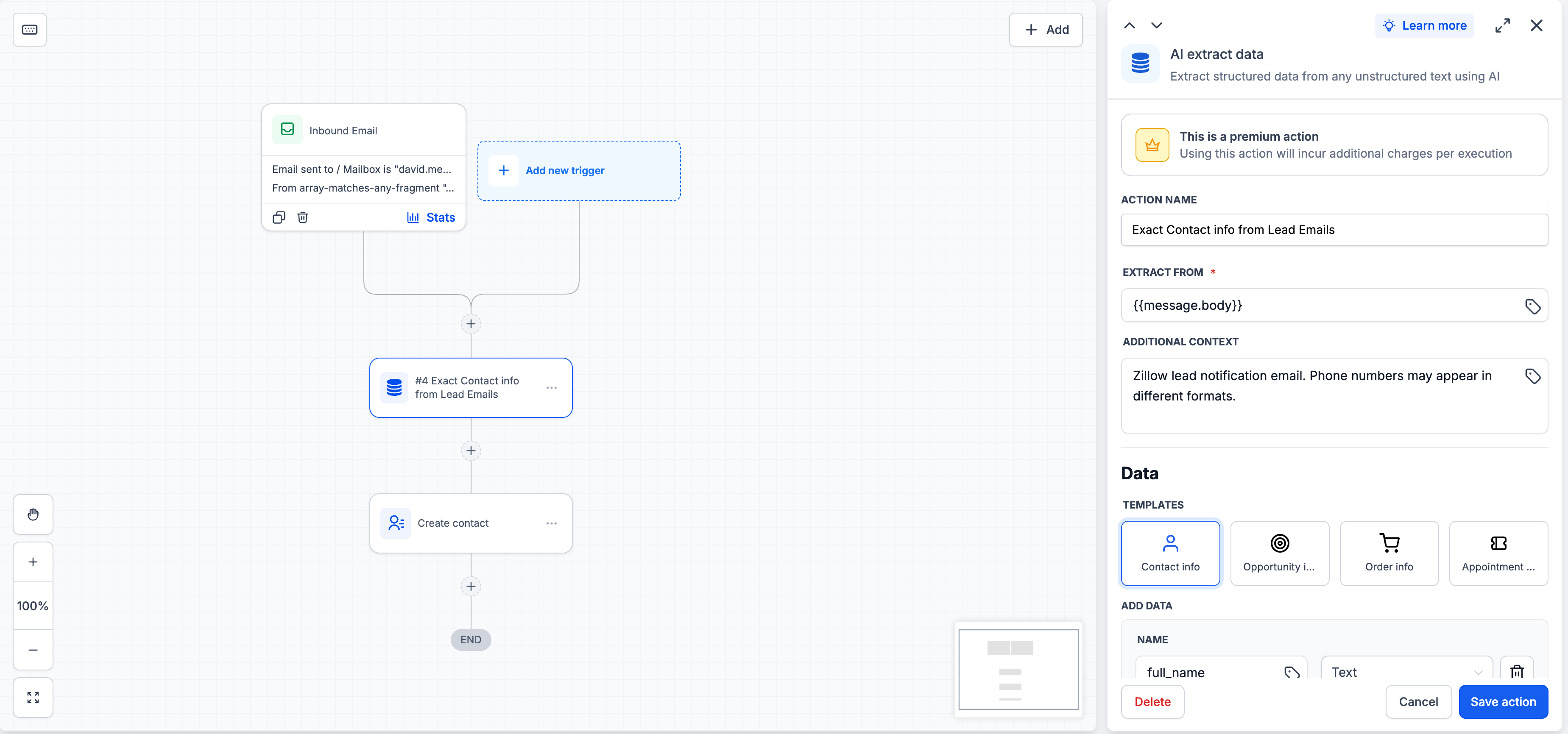 Workflow Actions – AI Extract Data – Parsing Lead Notification Emails