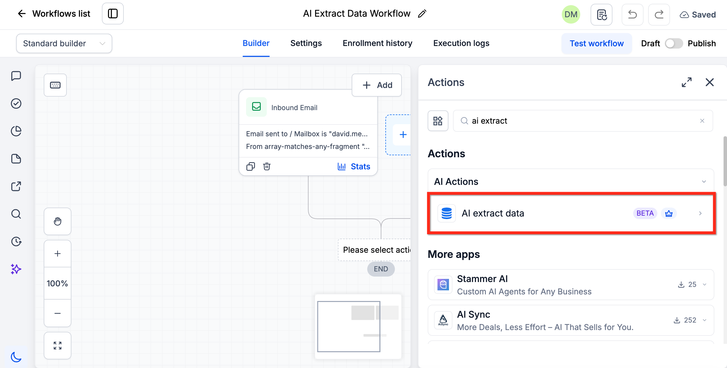 Workflow Actions – AI Extract Data – Step 1: Add the Action