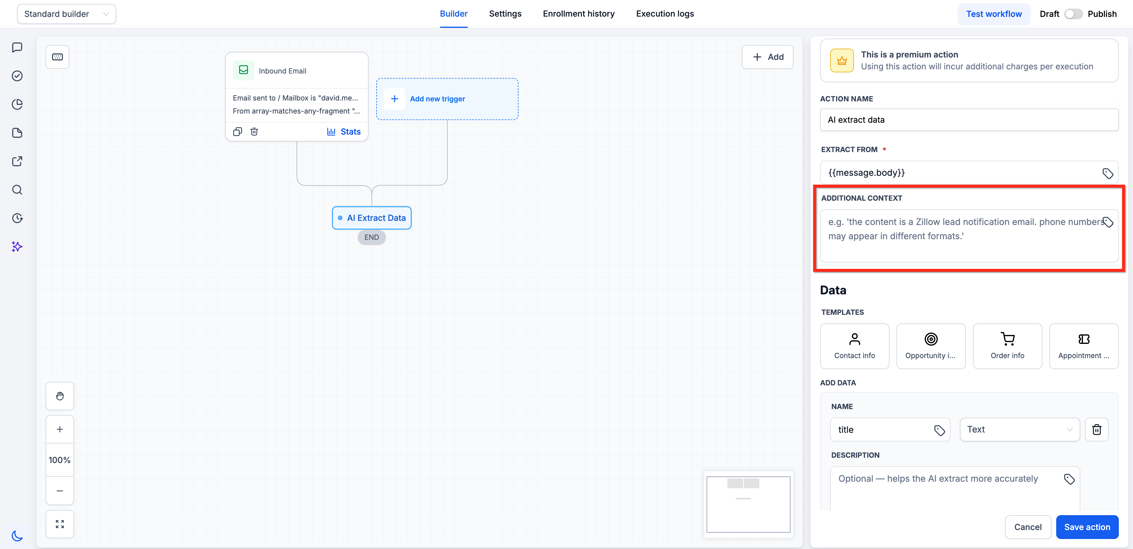 Workflow Actions – AI Extract Data – Step 3: Add Context (Optional)