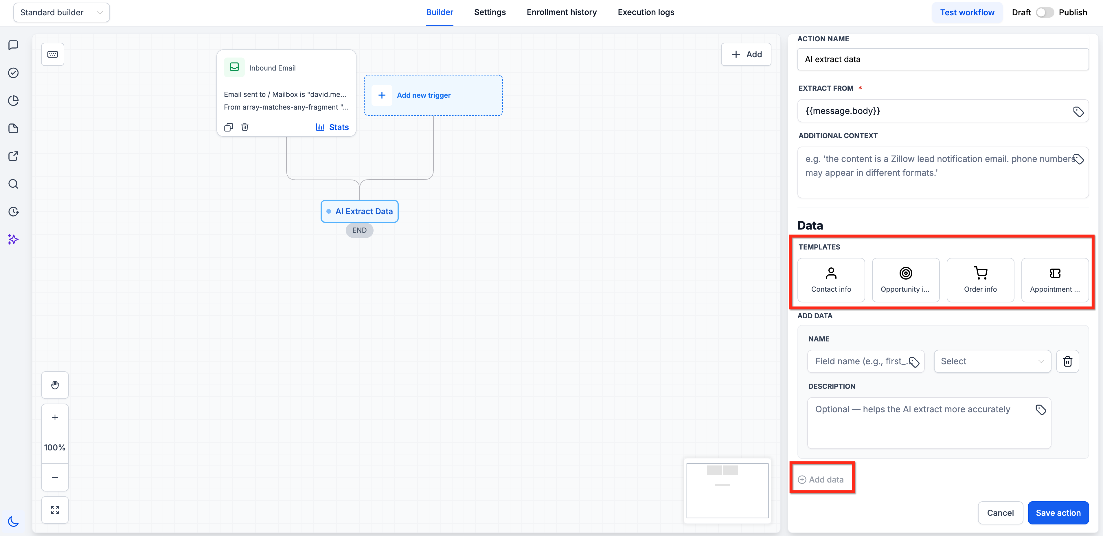 Workflow Actions – AI Extract Data – Step 4: Define Data Fields