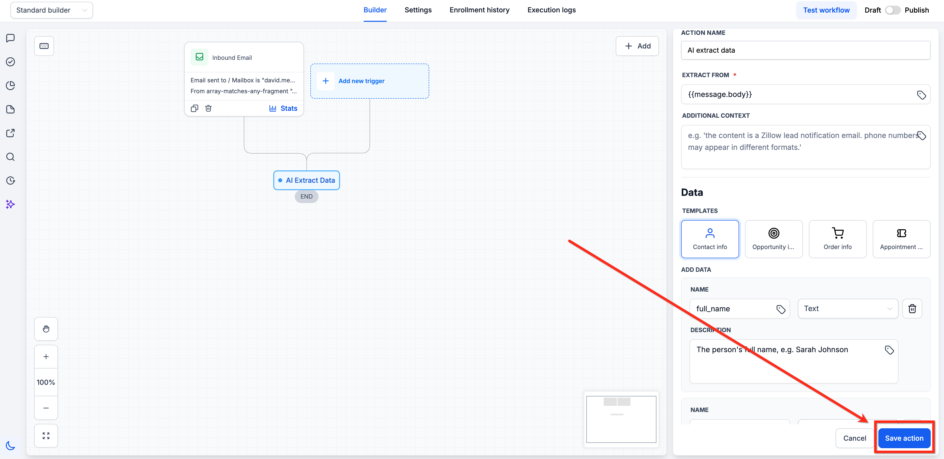 Workflow Actions – AI Extract Data – Step 5: Save the Action