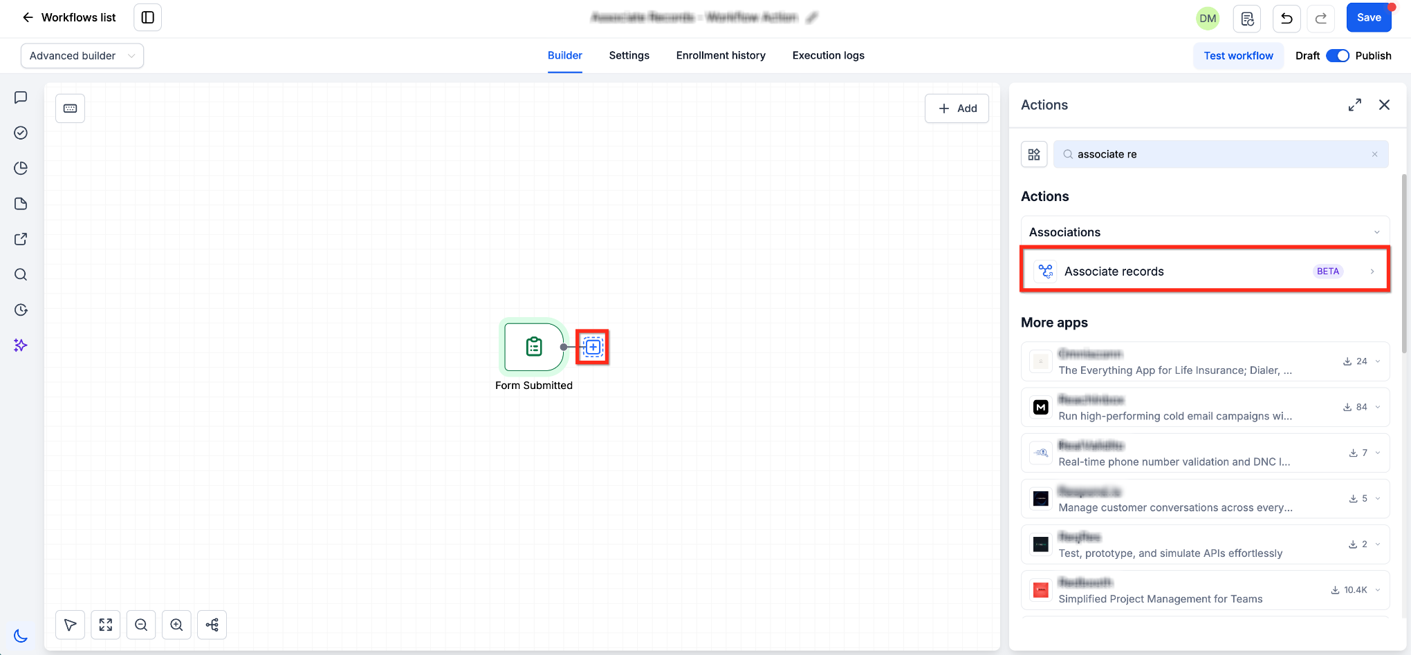 Associate Records Workflow Action – Add the Associate Records Action